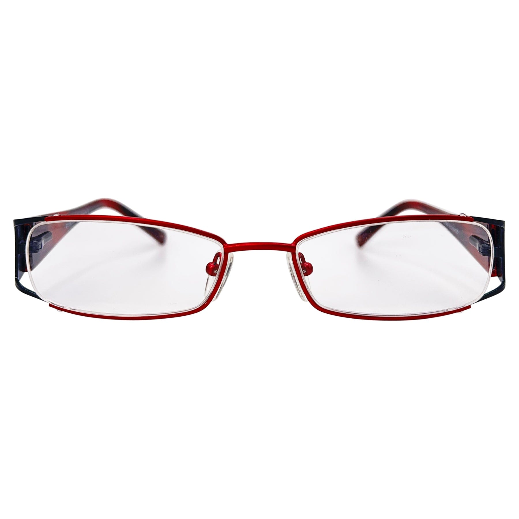 90s vintage frames with a rectangular lens and red colorway