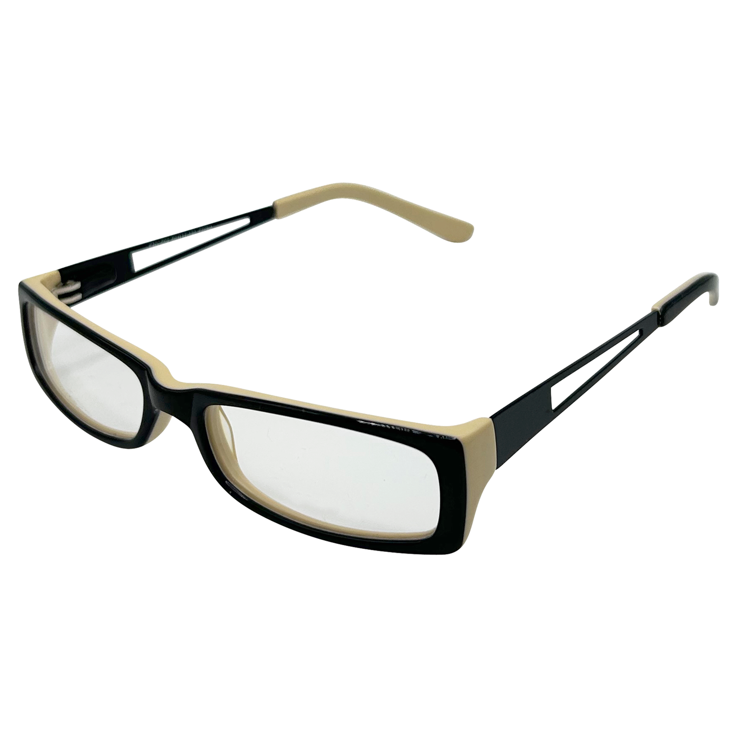 2 TONE Small Clear Rectangular 90s GlassesBlack Ivory-Giant Vintage Eyewear