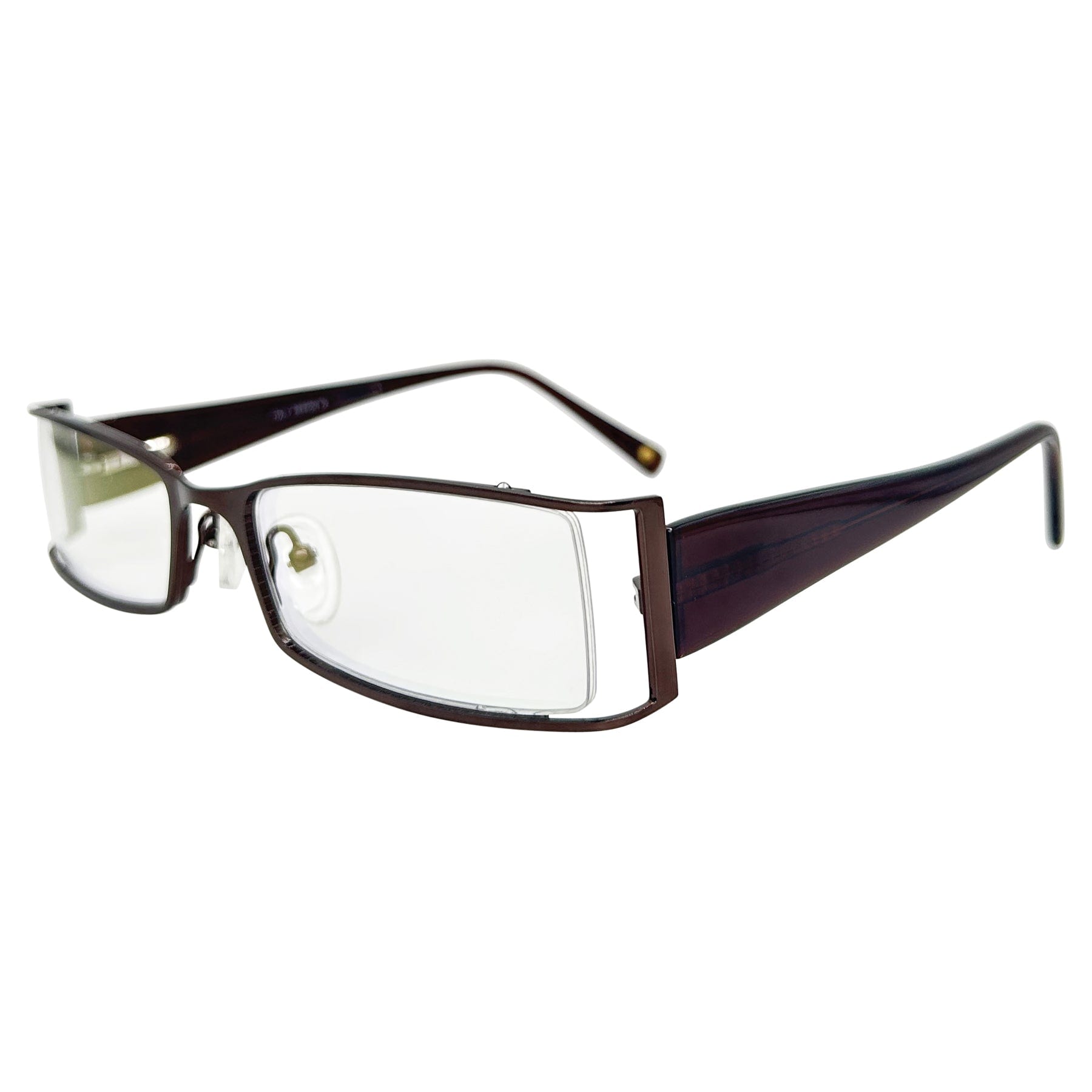 90s copper retro glasses with a rectangular bayonetta style frame