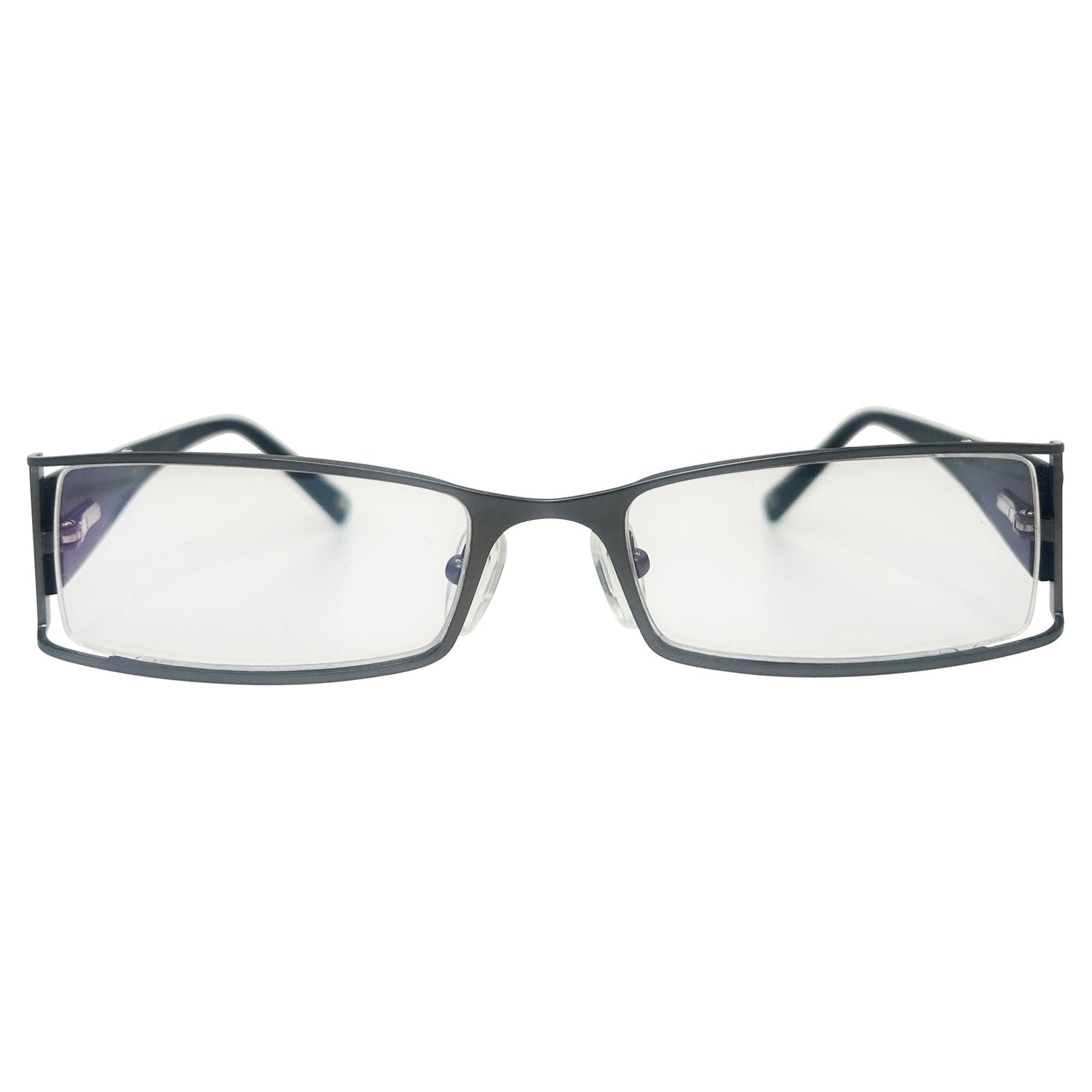 rectangular vintage frames with a gunmetal colorway