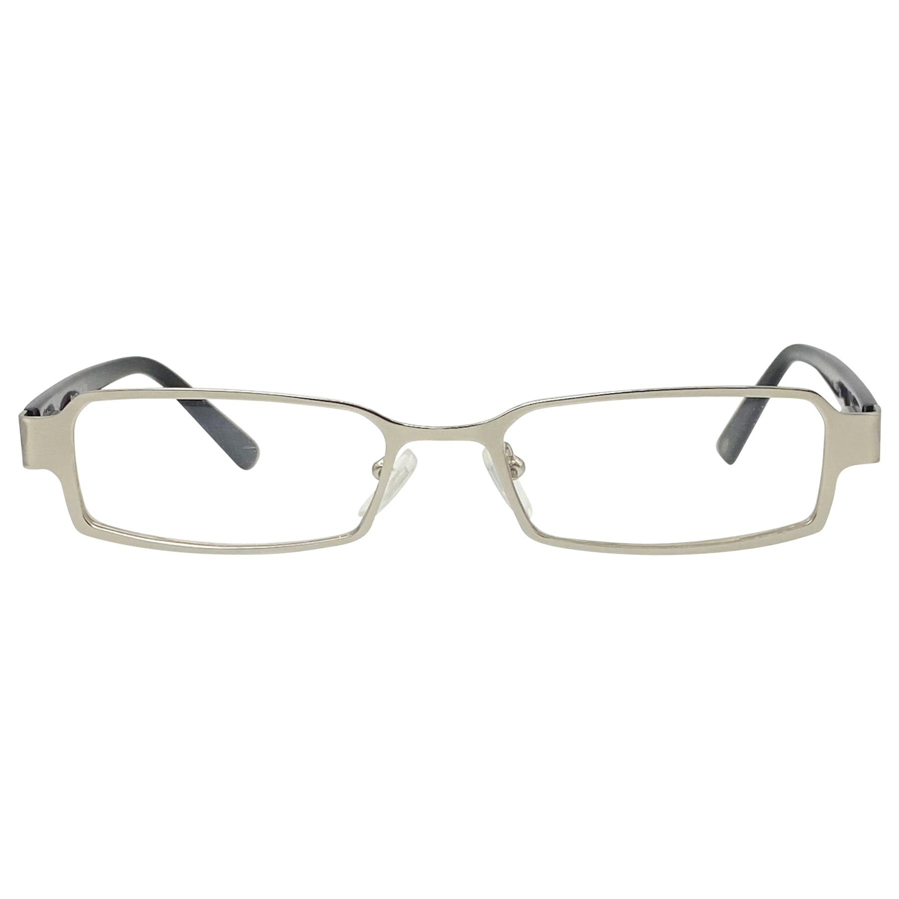 clear fashion glasses with a silver metal 90s style frame