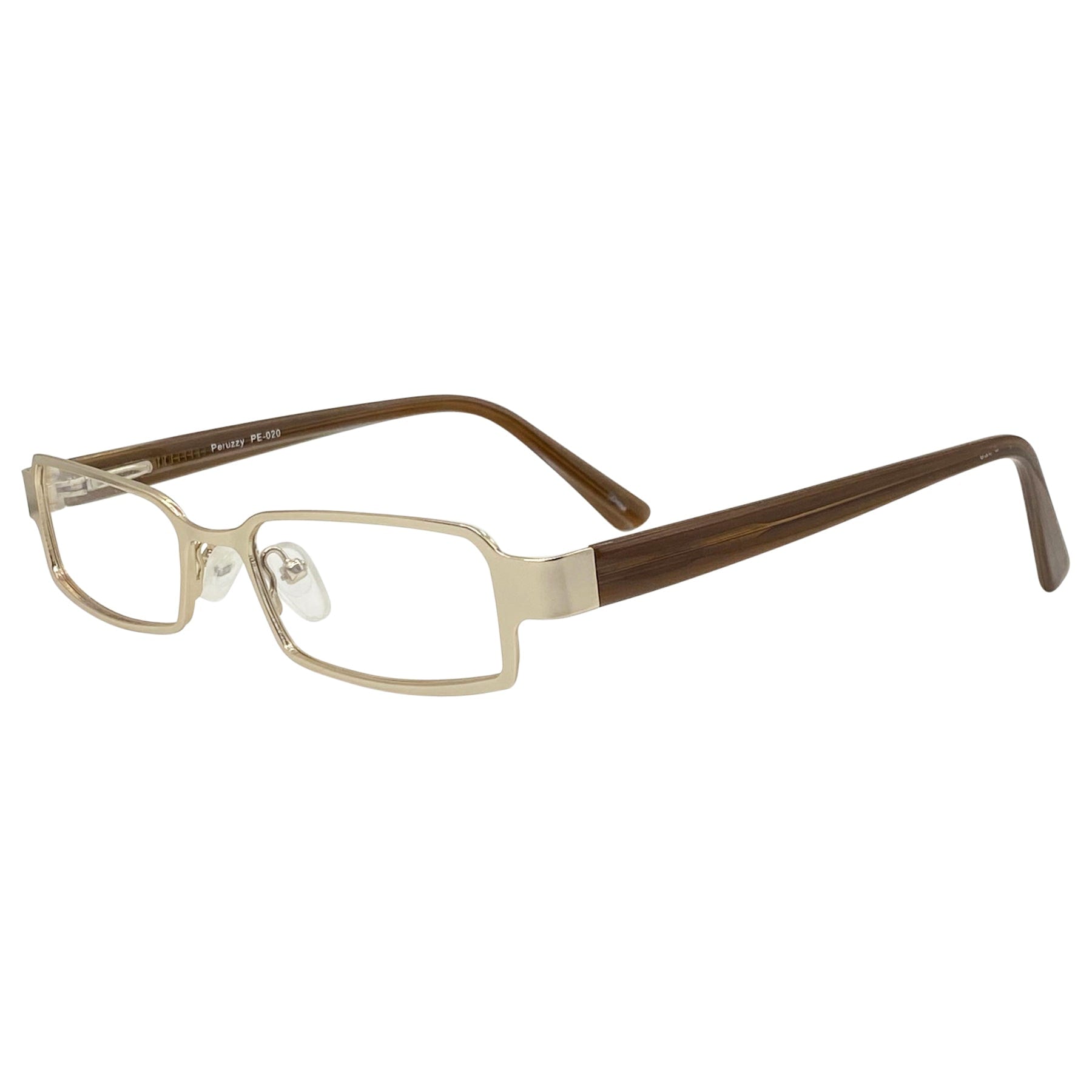 unisex and mens clear glasses with a gold metal frame with a 90s style