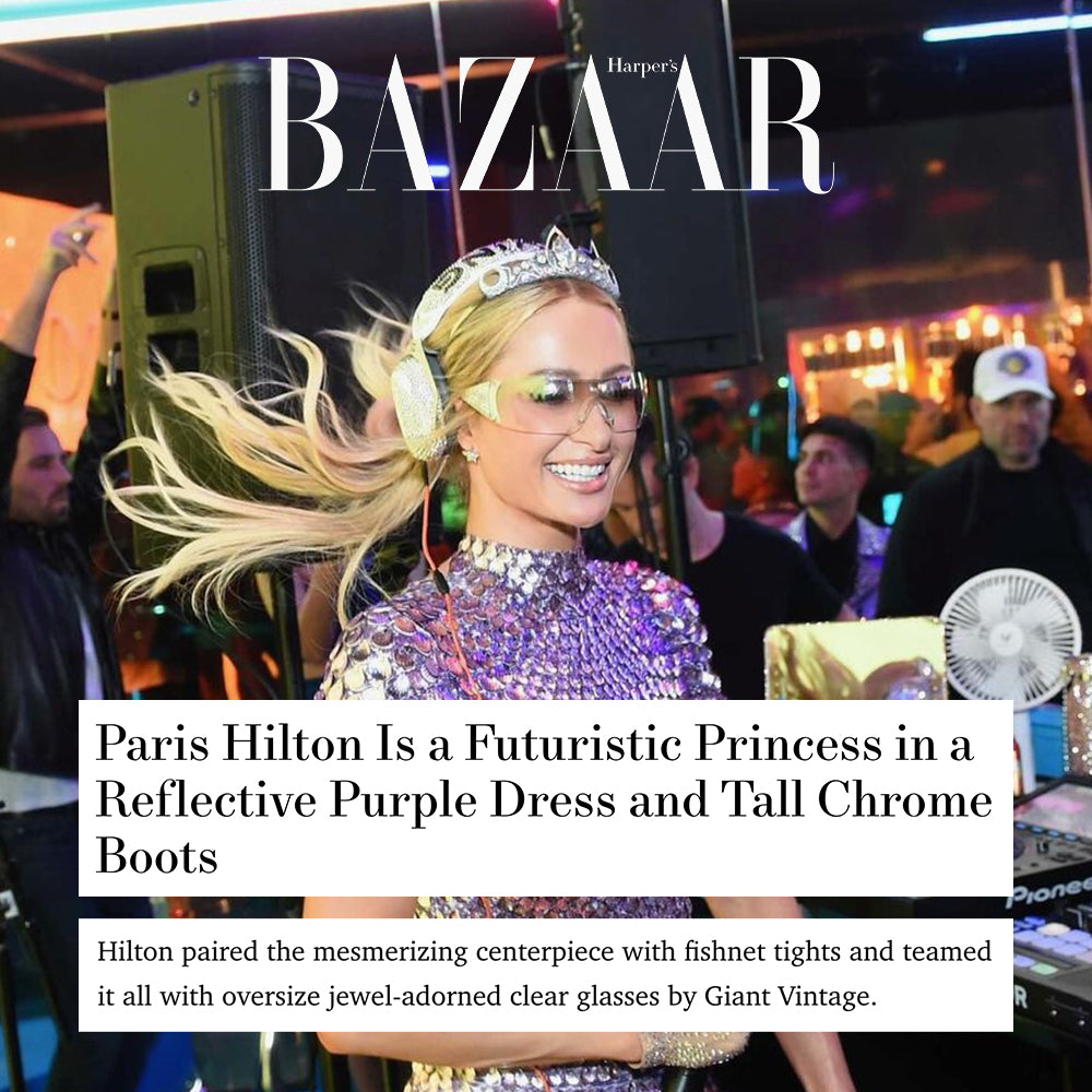 Paris hilton wears Giant Vintage ZIPPER sunglasses in Harper's Bazaar article