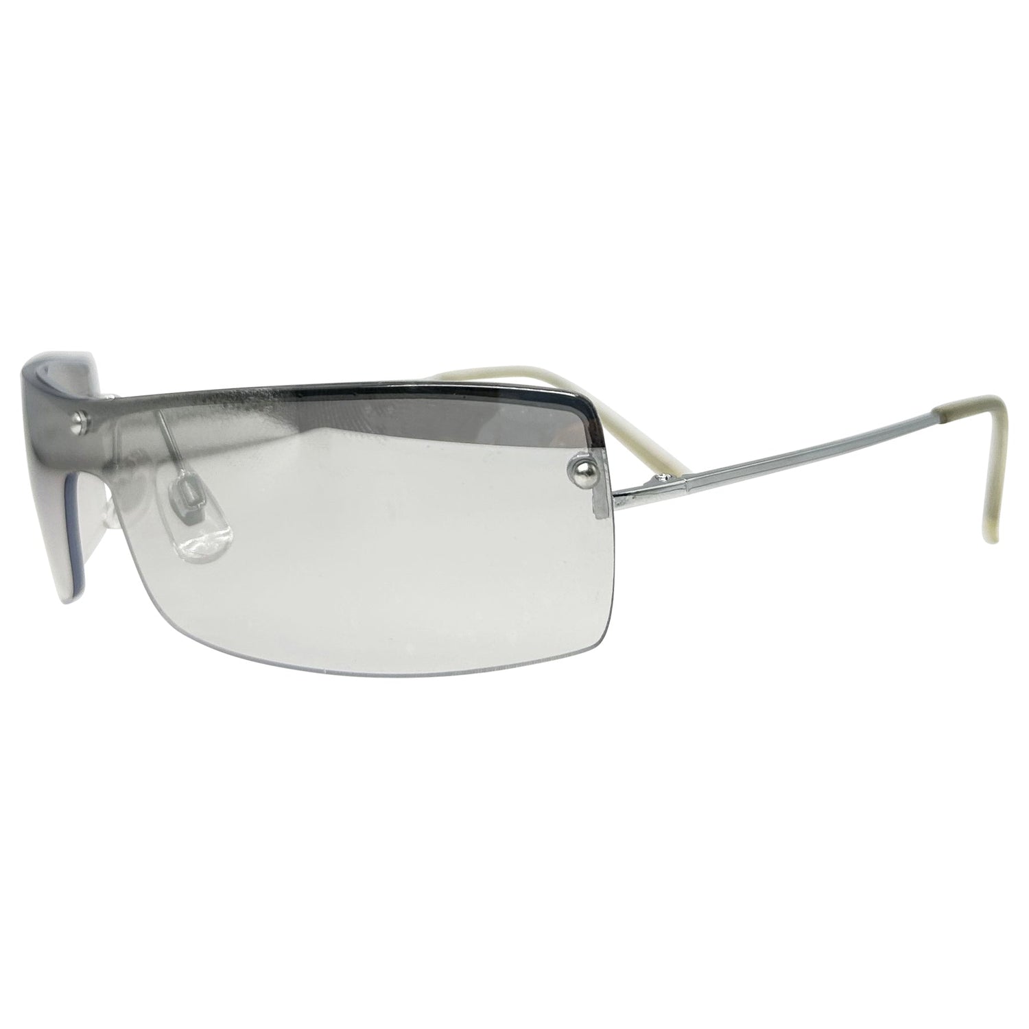 y2k shield sunglasses with a flash lens and metal frame