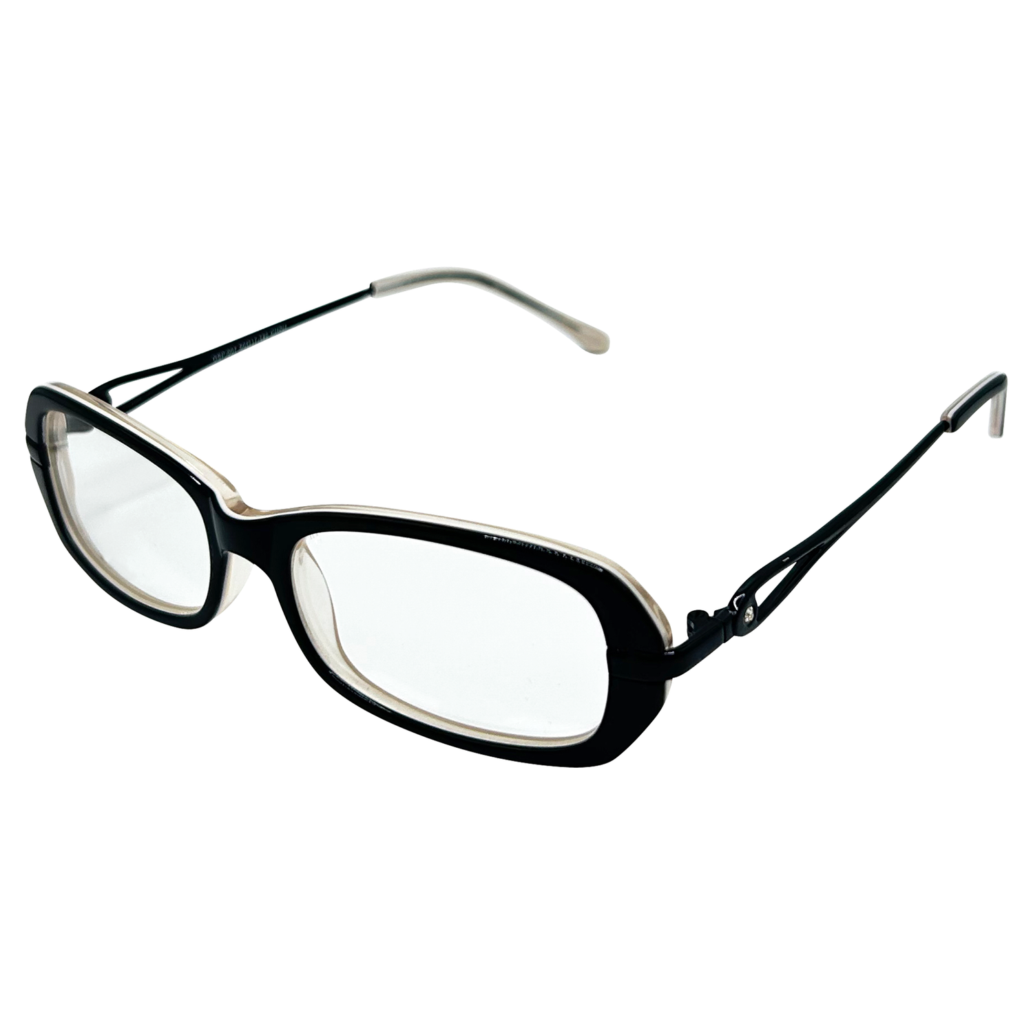 CURLY Small Clear Rectangular 90s Vintage Frame | PremiumBlack White-Giant Vintage Eyewear