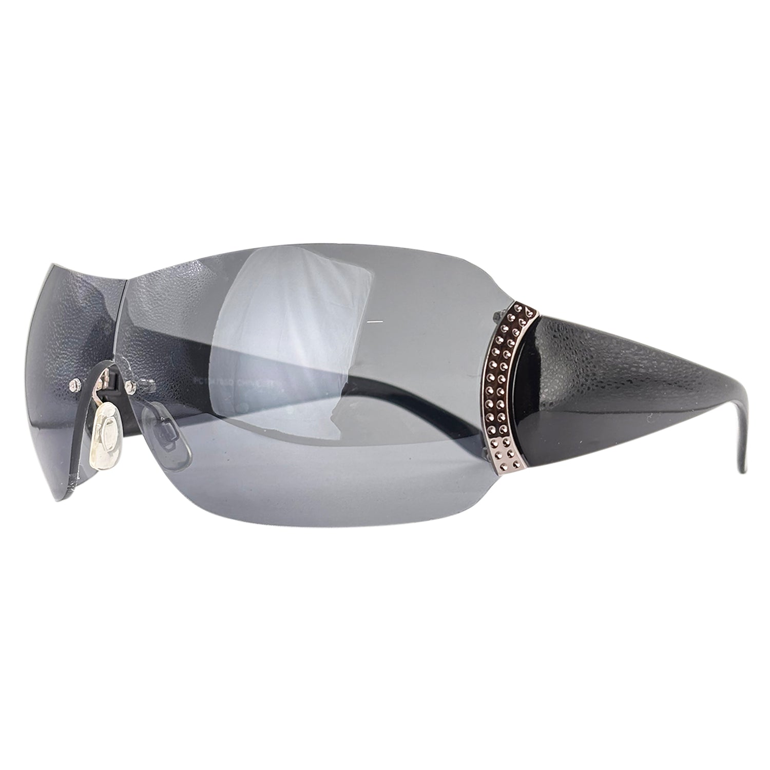 DELICIOUS Rimless Shield SunglassesBlack/Super Dark-Giant Vintage Eyewear