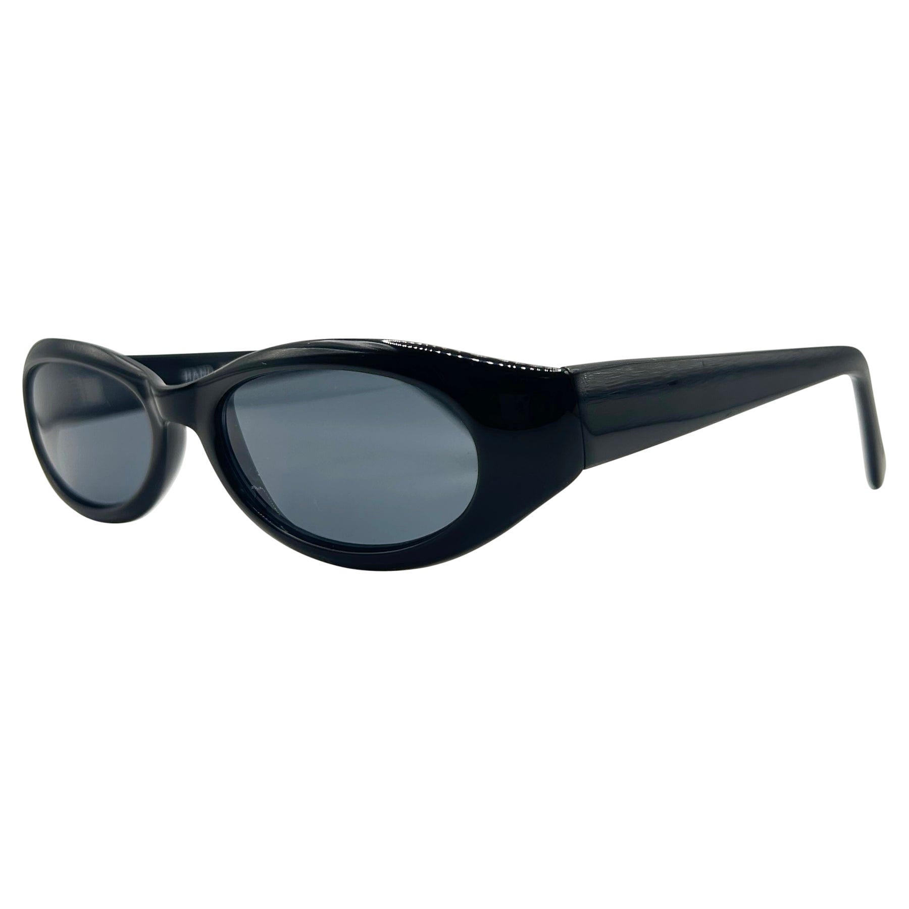 90s small black round sunglasses with a super dark lens