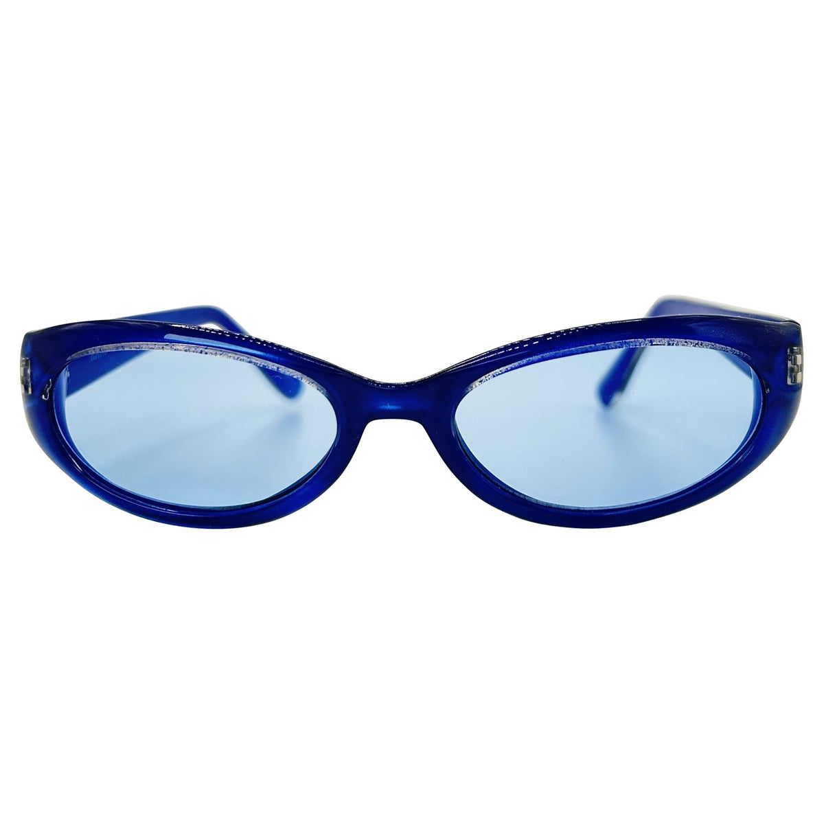 blue sunglasses womens and unisex with a 90s style frame