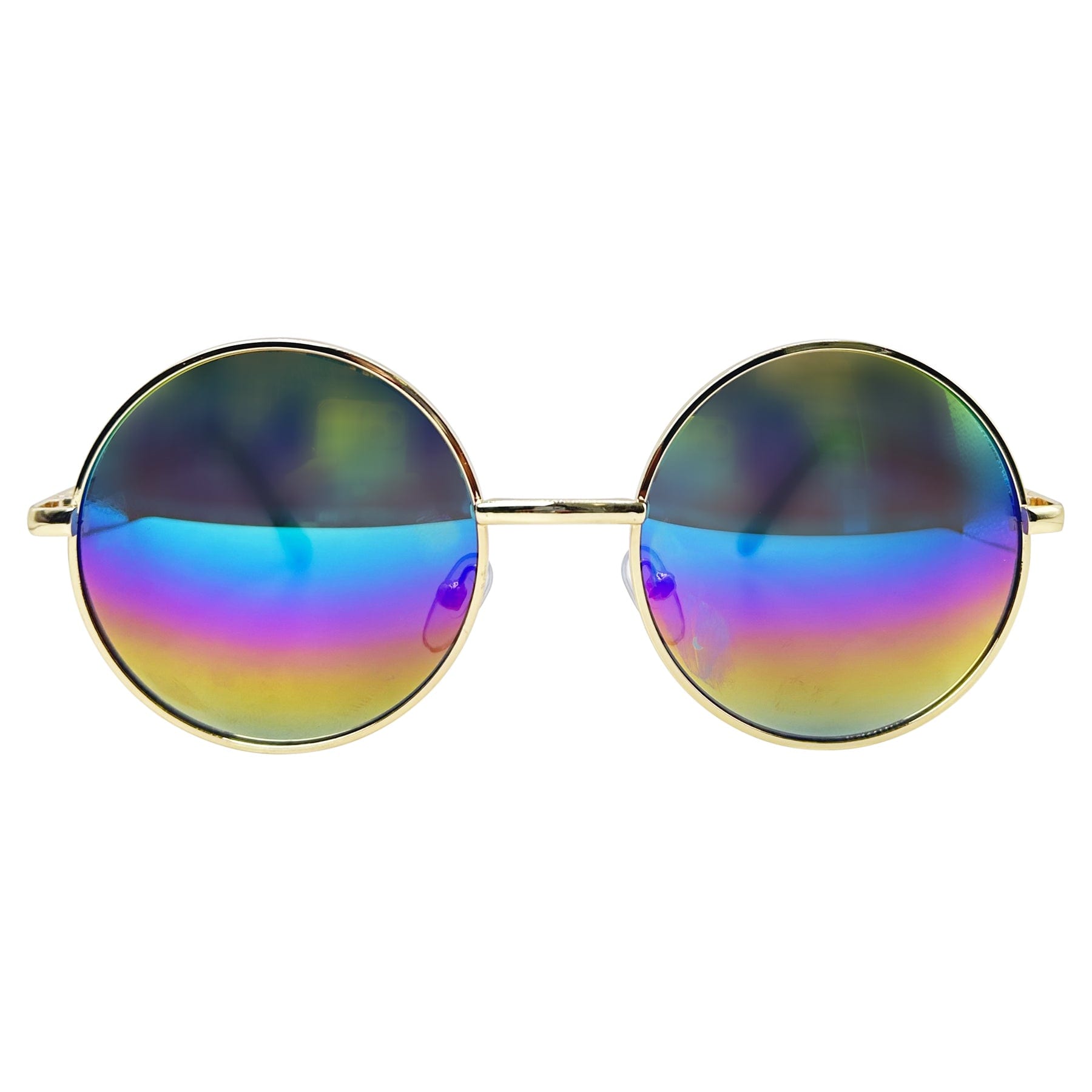 vintage sunglasses with a rainbow mirrored lens and gold frame