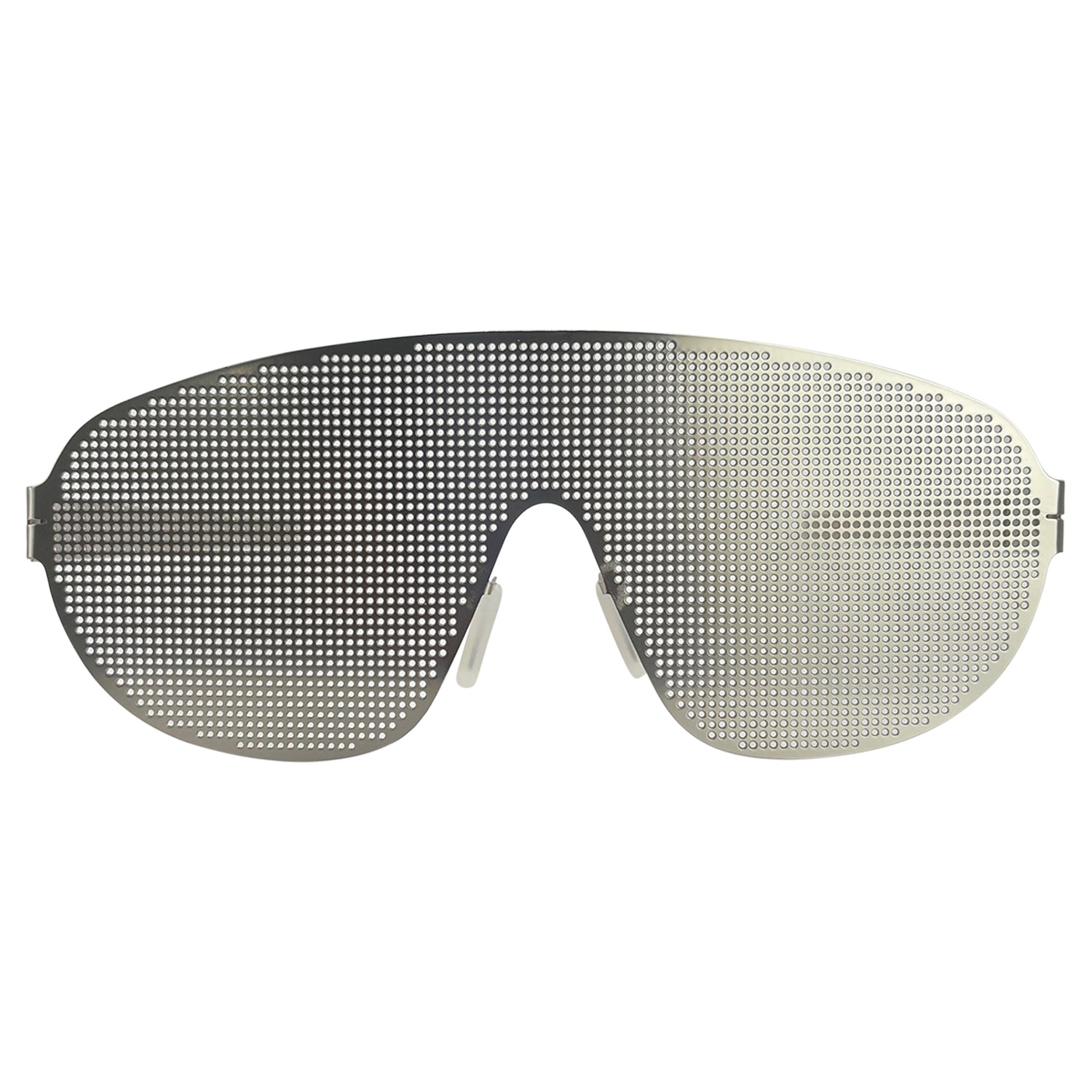 Sunglasses with a metal shield, grid-like pattern