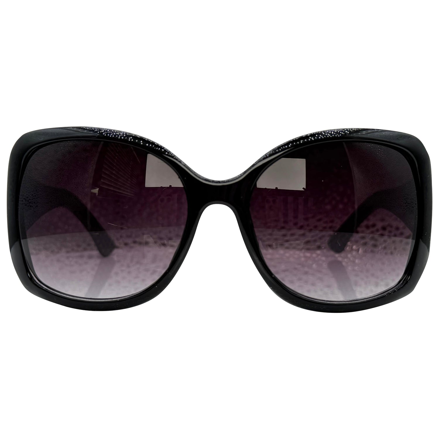 A pair of oversized OXFORD sunglasses with a glossy black frame and gradient tinted lenses, shown against a plain white background.