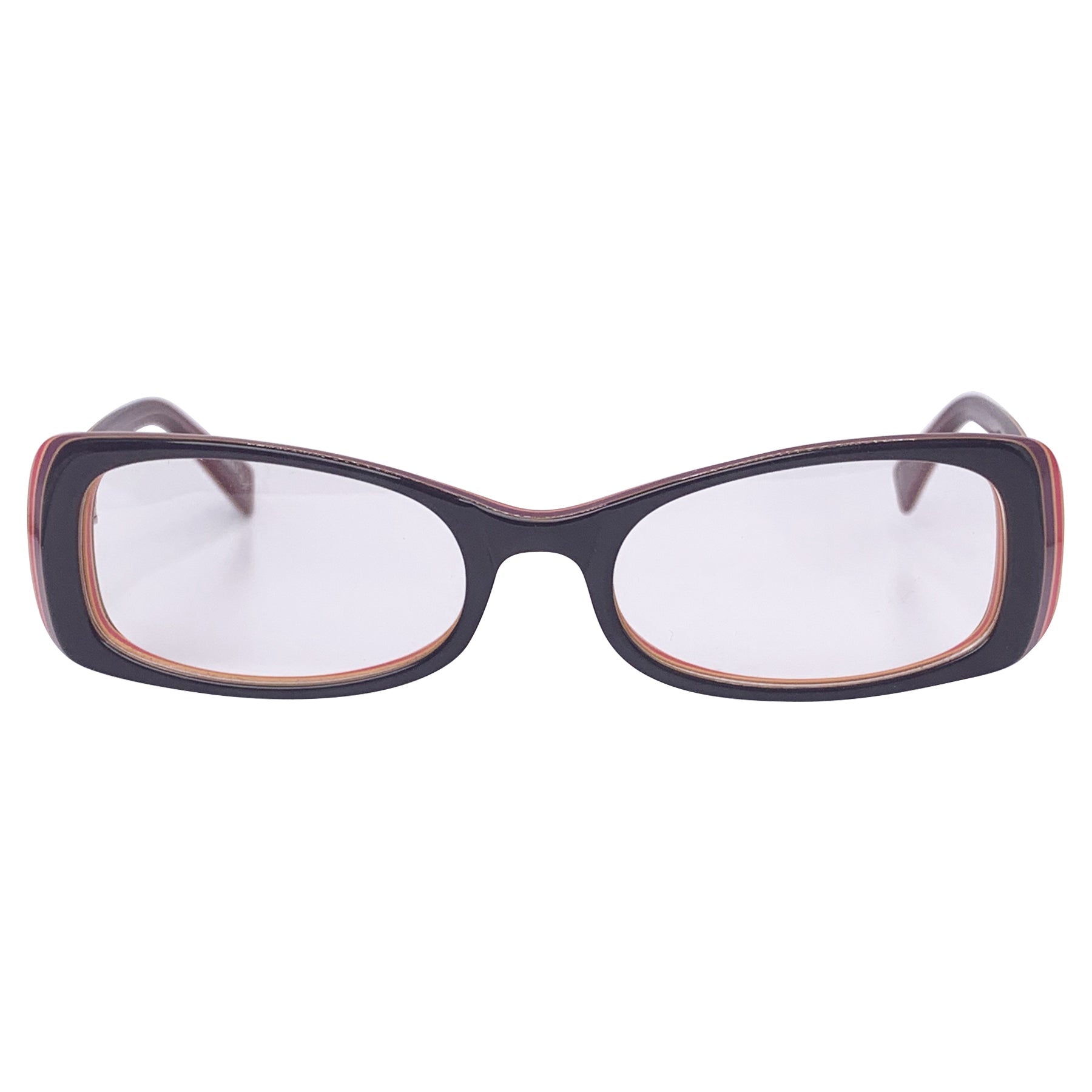 retro glasses with a colorful frame and clear lens