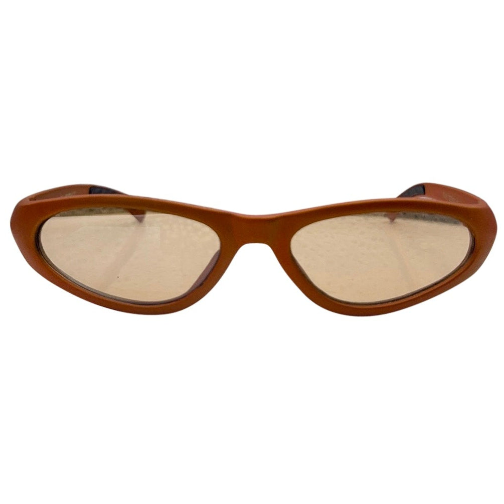 Front view of ORGANICA Slim Y2K Sunglasses in Fiery Orange with vibrant sunset lenses.