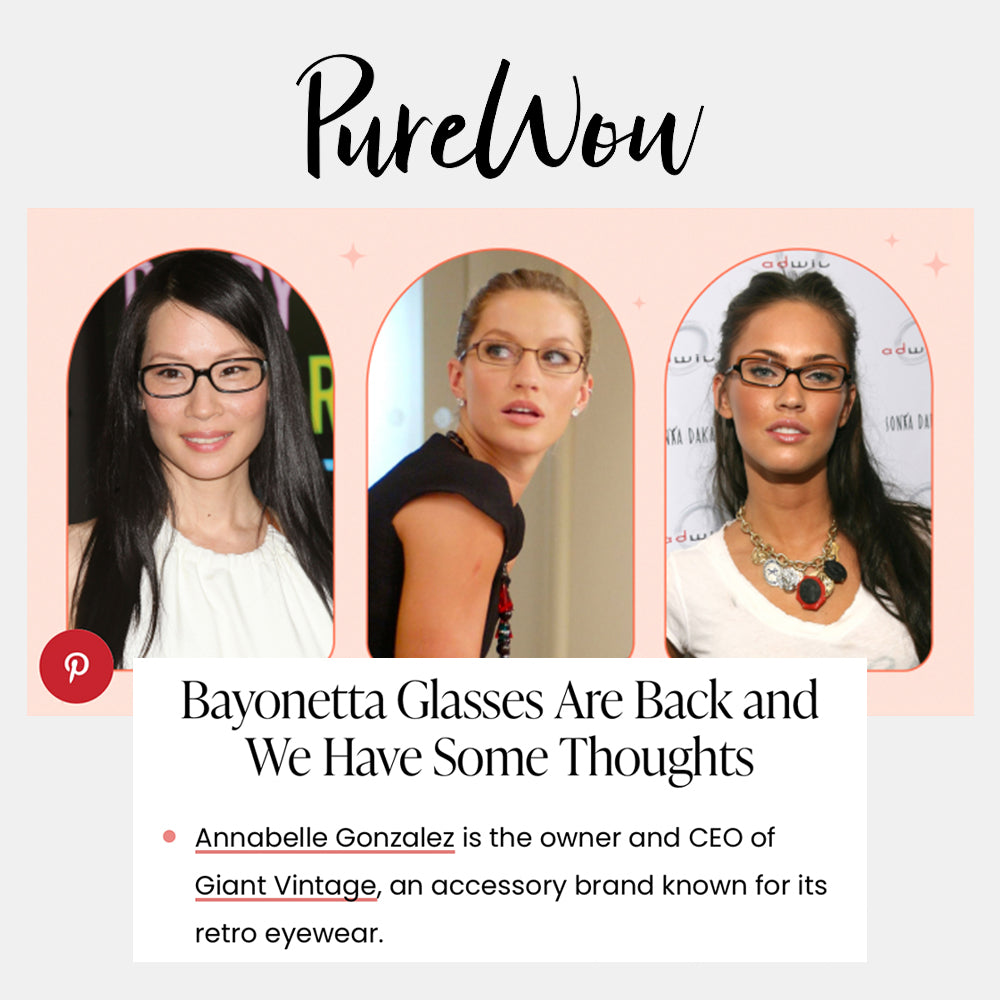 PureWow's Bayonetta glasses are back article featuring Annabelle Gonzalez of Giant Vintage Sunglasses
