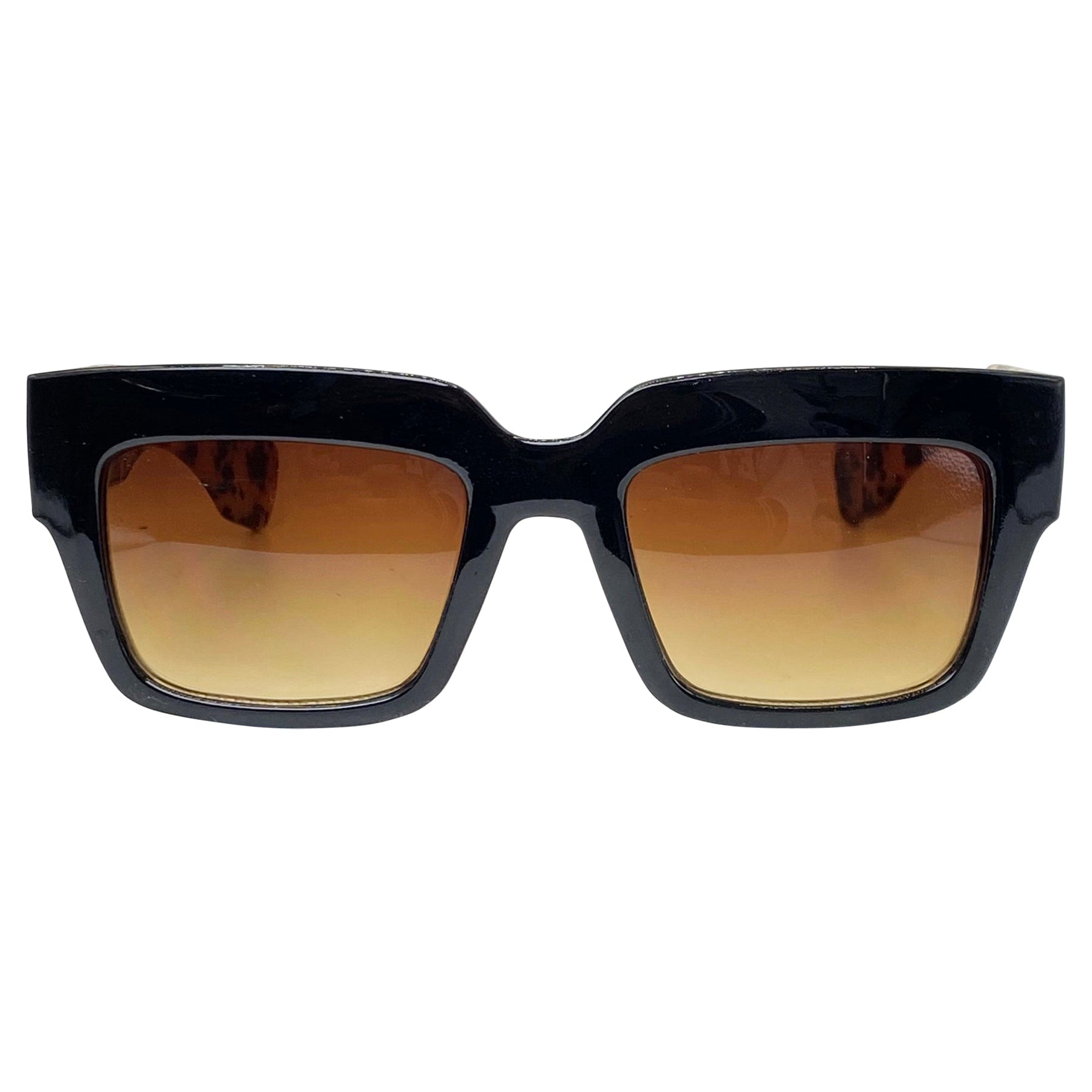 mod 80s sunglasses with animal print temples and amber tint lens