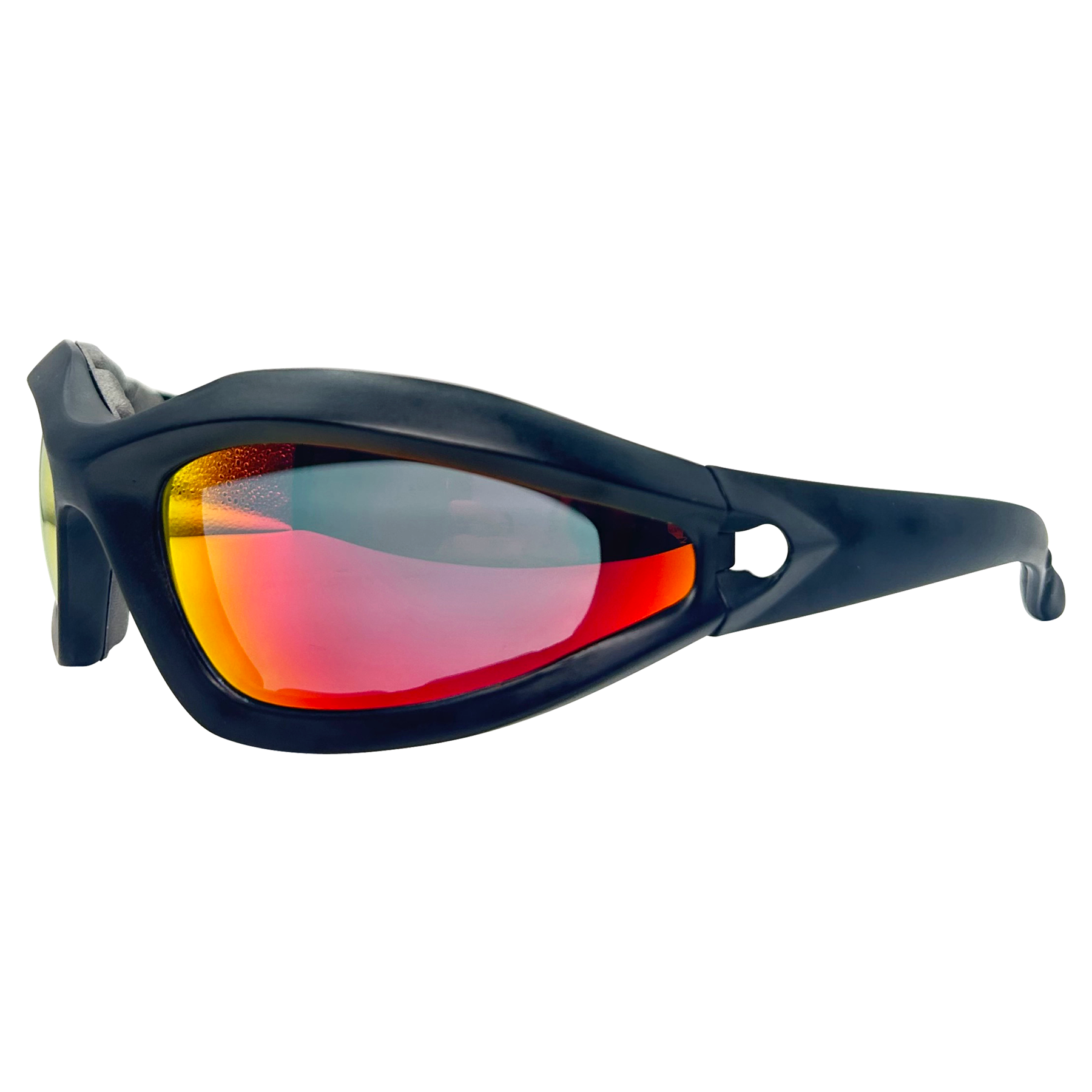 unique sunglasses with RV lens, matte black wraparound sports style