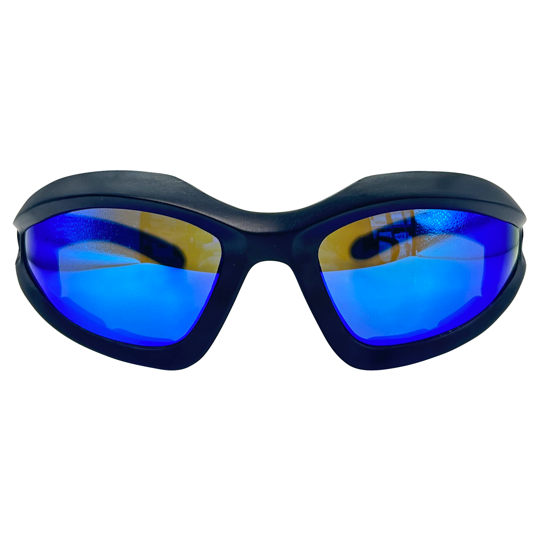 rave sunglasses with blue RV lens, sports shield futuristic style