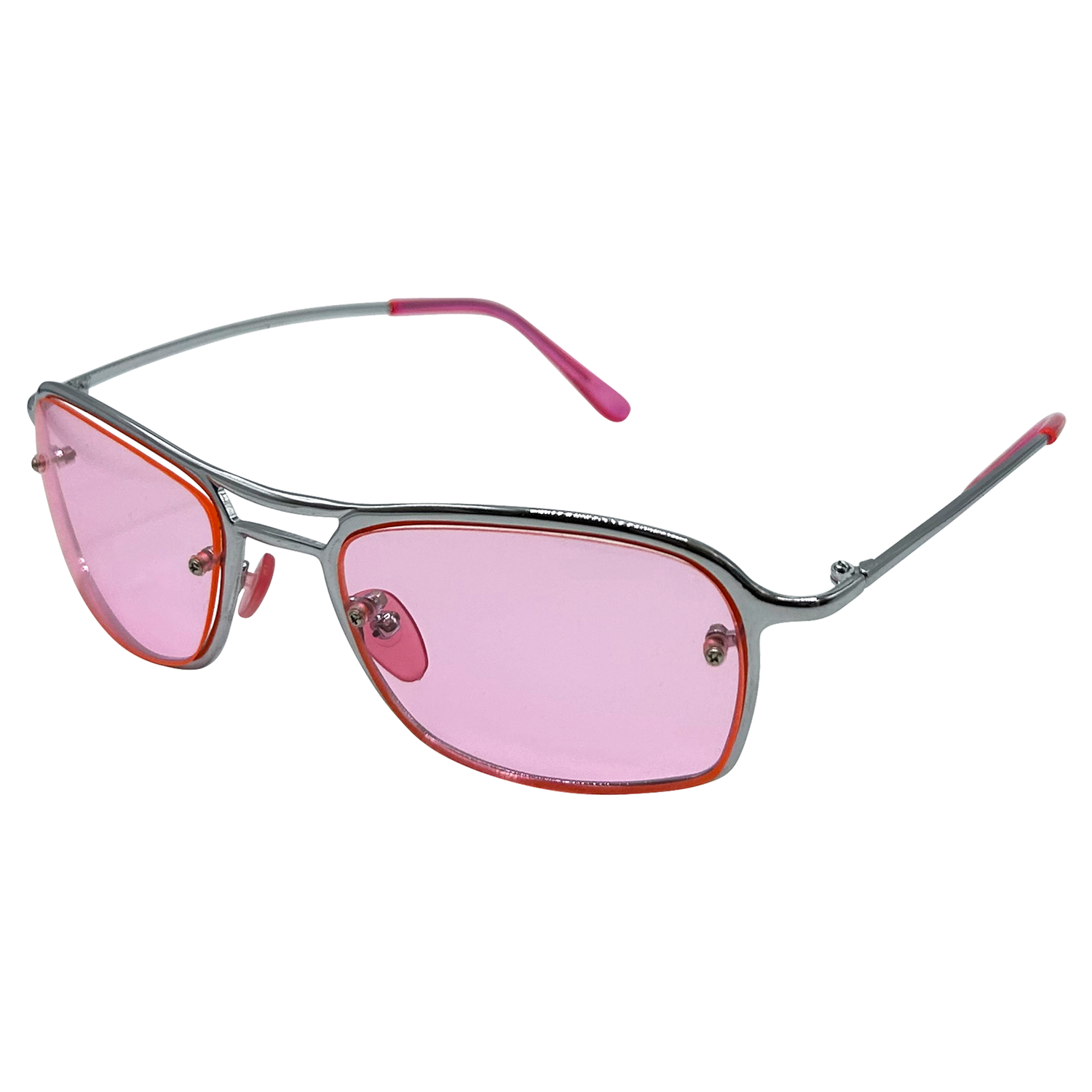 STROBE Pink Aviator Y2K SunglassesSilver/Pink-Giant Vintage Eyewear
