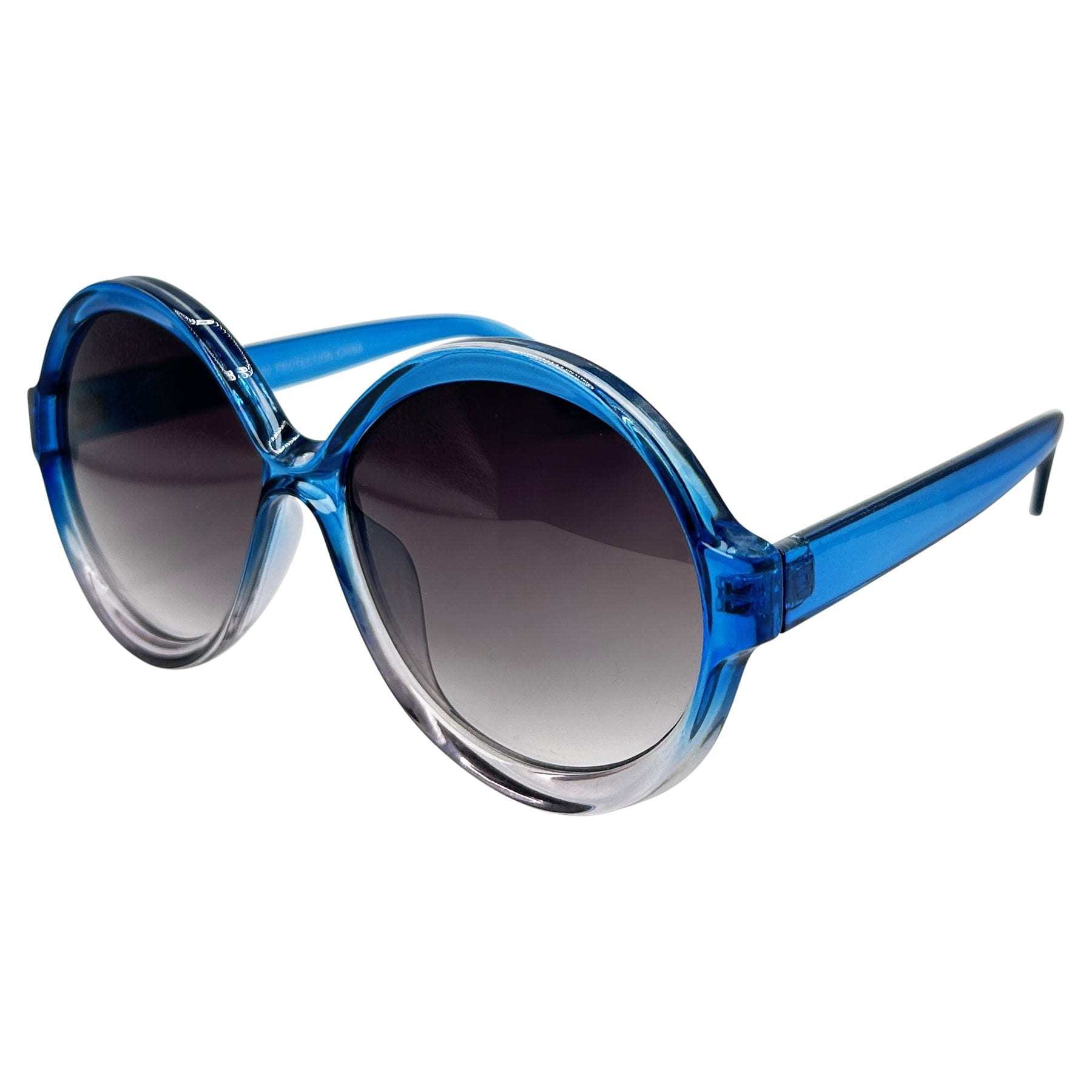 boho chic blue sunglasses with a round oversized sleaze style