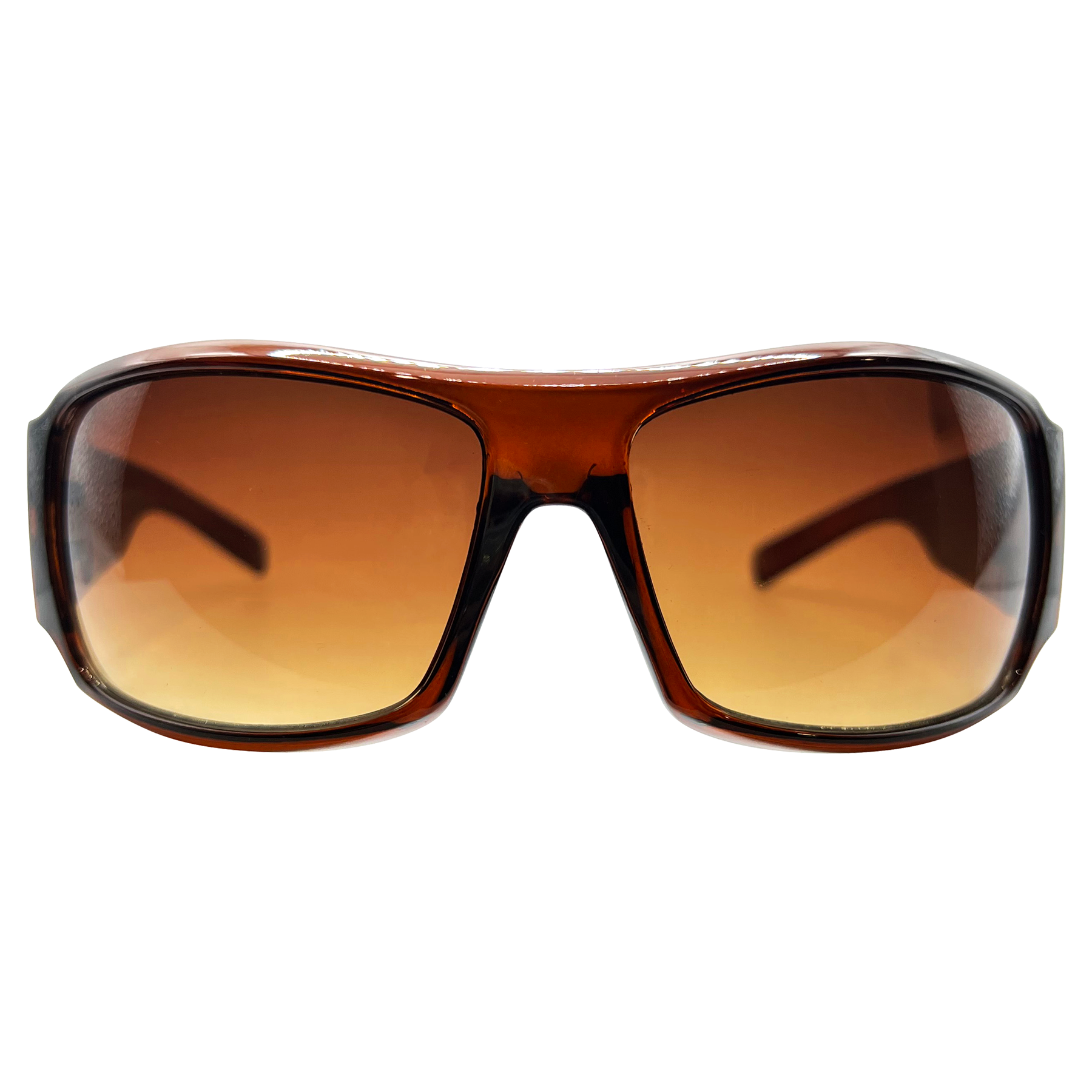 TATTED BEDAZZLED Sporty Y2K Tattoo Art Sunglasses: Jelly Brown/Amber Torch Skull