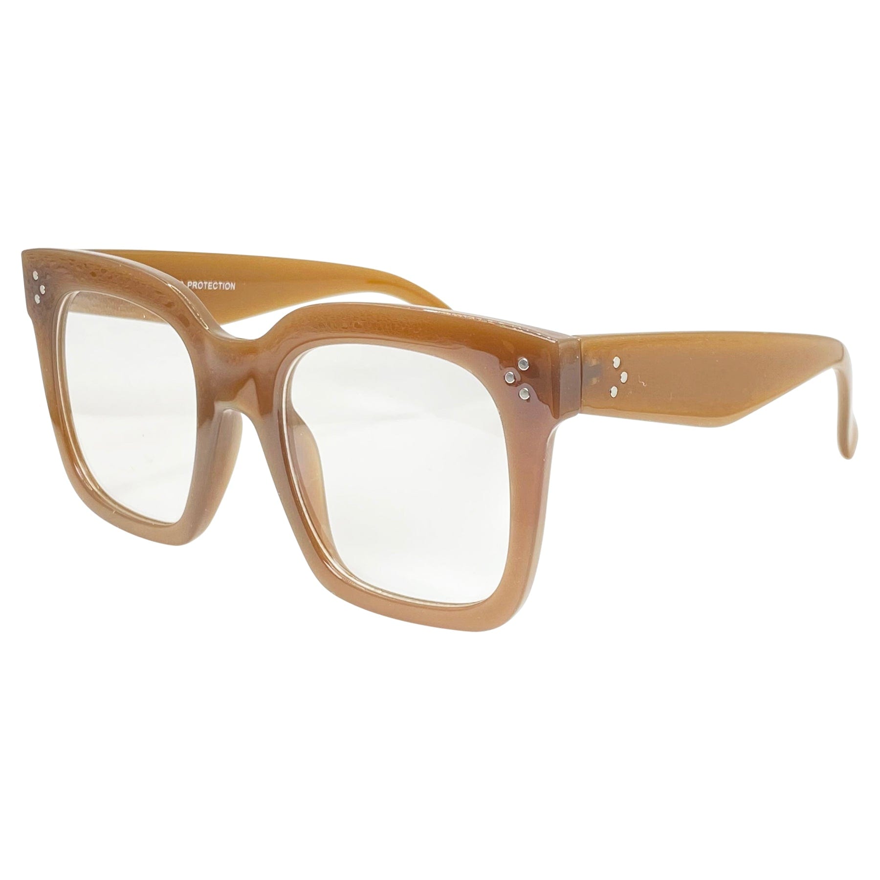 brown colored glasses with a chunky big square frame