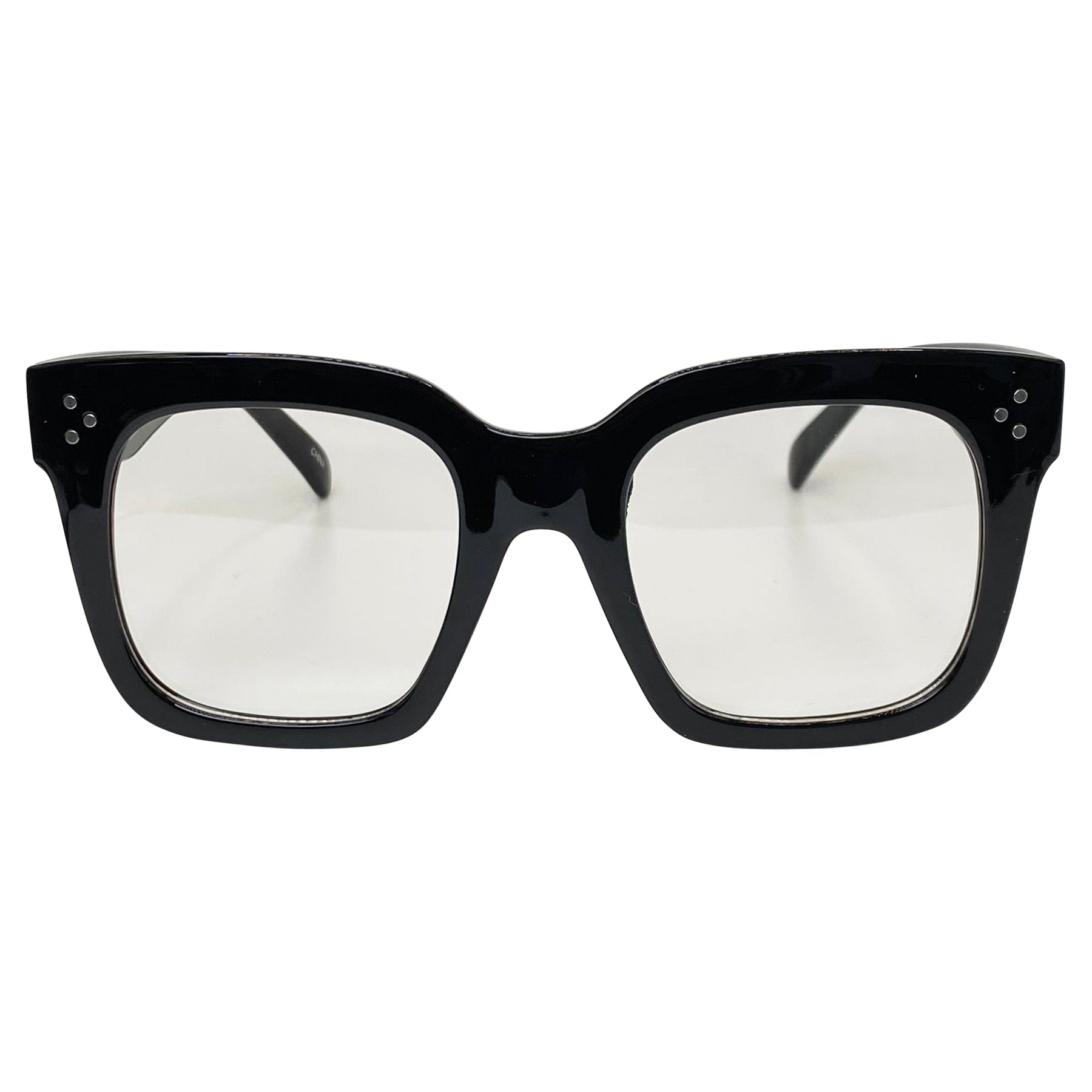 clear glasses women and men with a chunky square frame and clear lens 