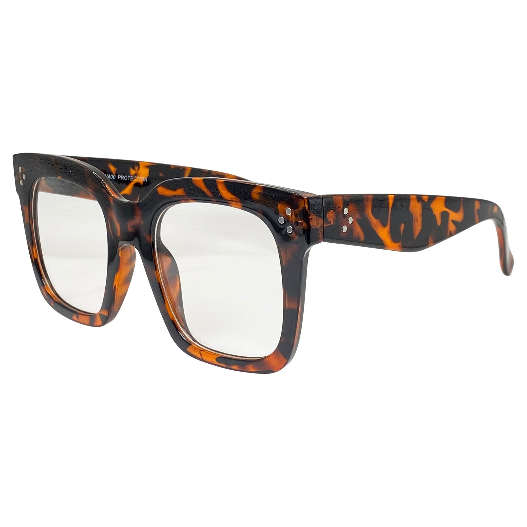 square clear round glasses with a tortoise color frame and clear lens