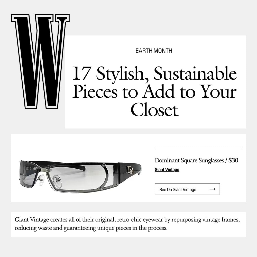 W Magazine Press piece highlighting Giant vintage dominant square sunglasses