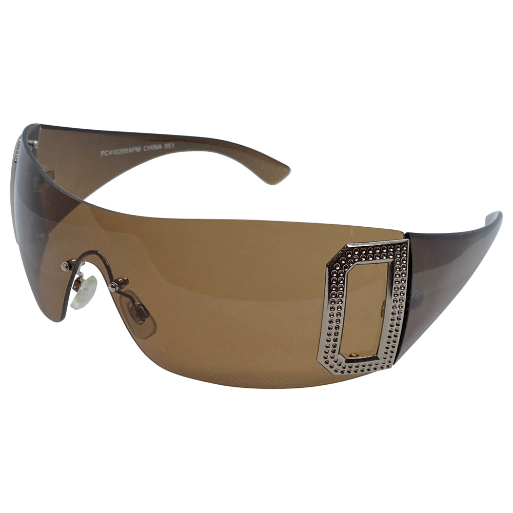 Vintage Brown Rimless Shield Sunglasses Shop Vintage TOUCH IT Rimless Sport Shield Sunglasses  main image 4