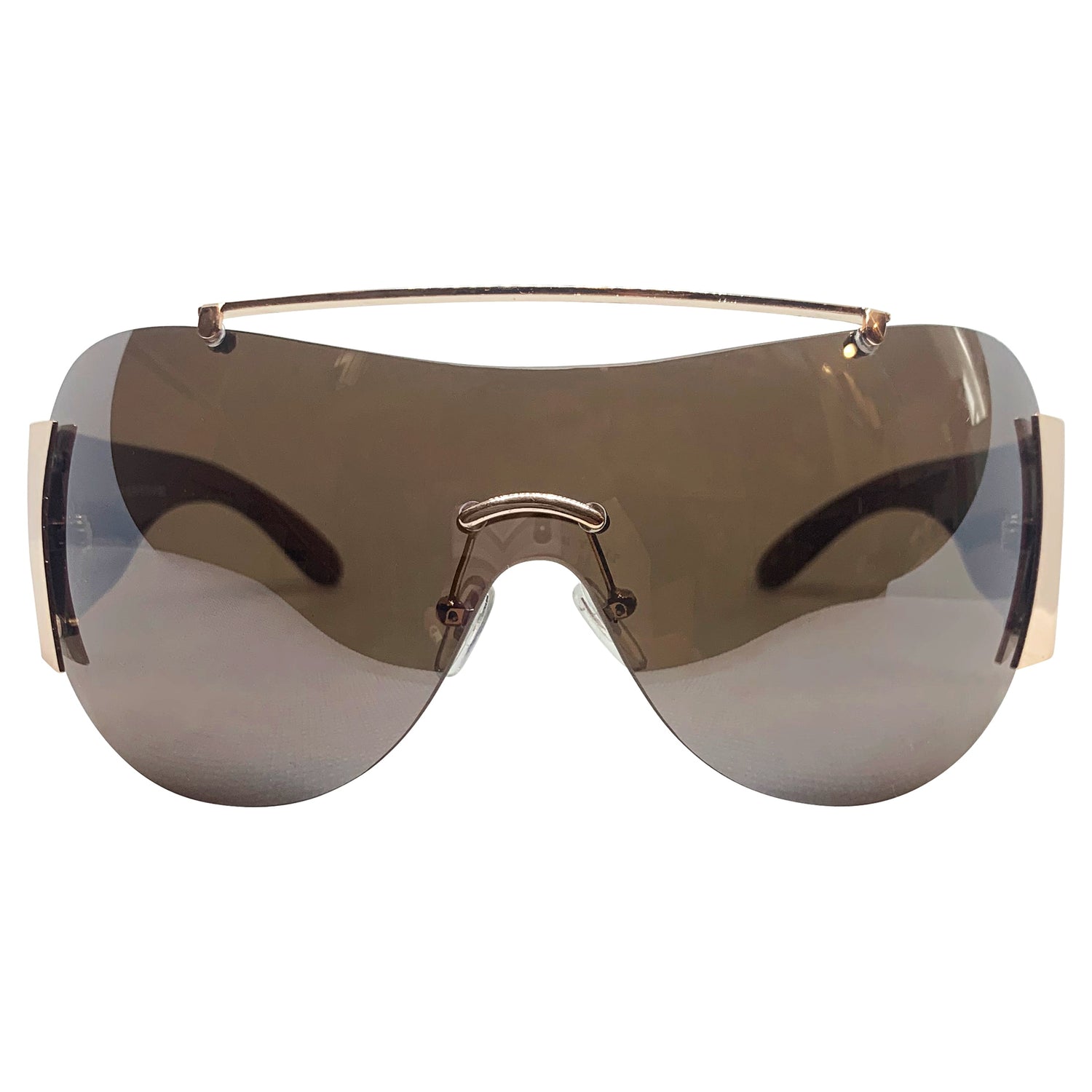 EDDY Y2K Tattoo Art Shield Sunglasses: Brown/Brown EagleBrown/Brown-Giant Vintage Eyewear