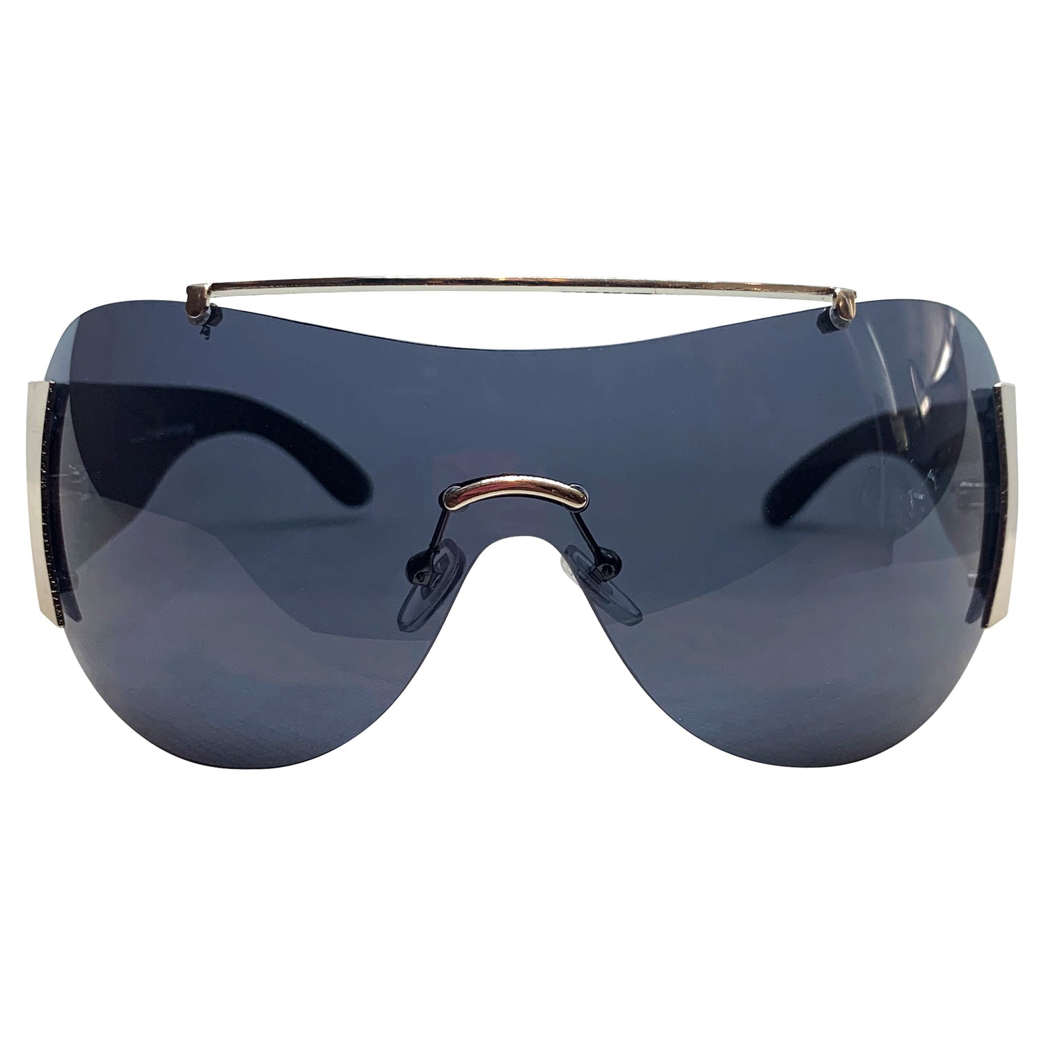 EDDY Y2K Tattoo Art Shield Sunglasses: Black/Super Dark DragonsBlack/Super Dark-Giant Vintage Eyewear