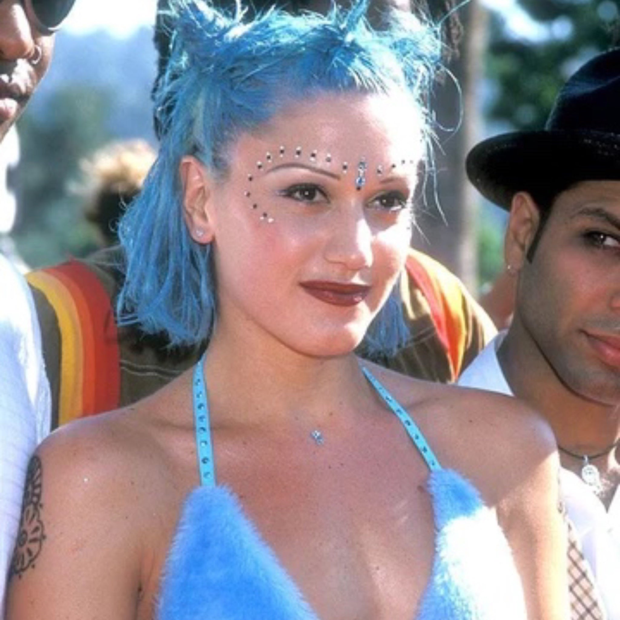 Gwen Stefani from No doubt with blue hair and fun makeup