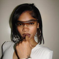 SQUEEZE IT Rimless Futuristic Shield Sunglasses-Giant Vintage Eyewear
