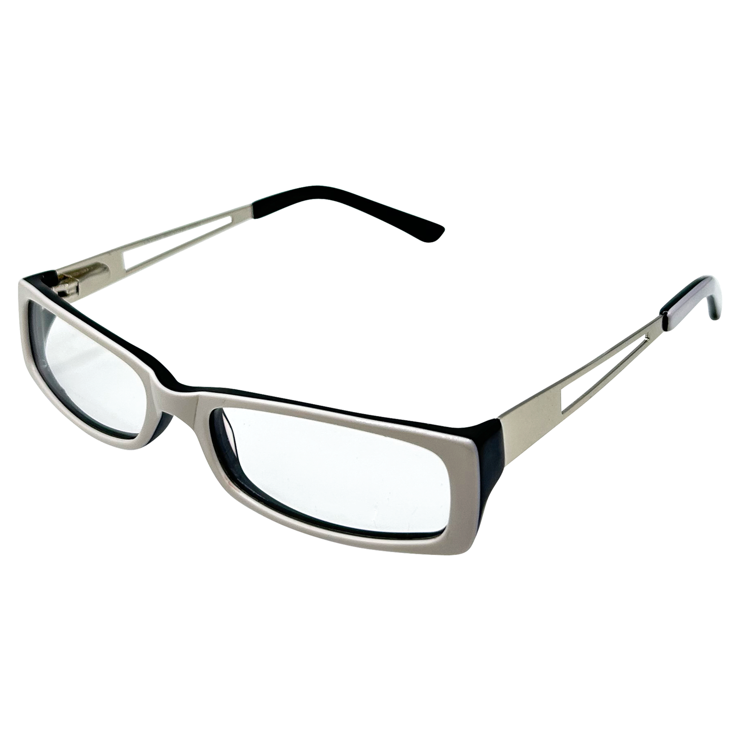 2 TONE Small Clear Rectangular 90s GlassesWhite-Giant Vintage Eyewear