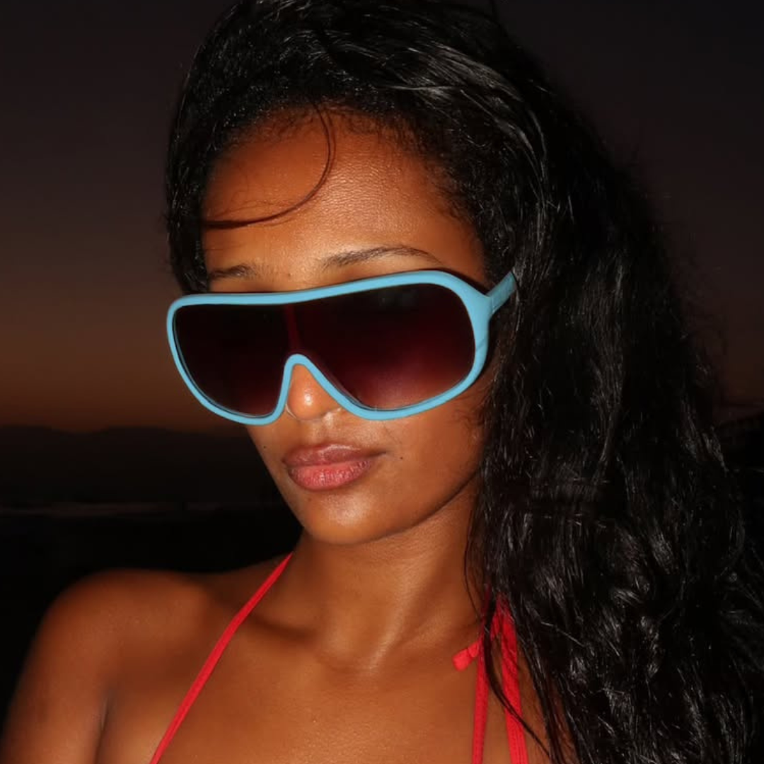 MAIN CHARACTER Blue Shield Sunglasses-Giant Vintage Eyewear