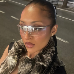 SQUEEZE IT Rimless Futuristic Shield Sunglasses-Giant Vintage Eyewear