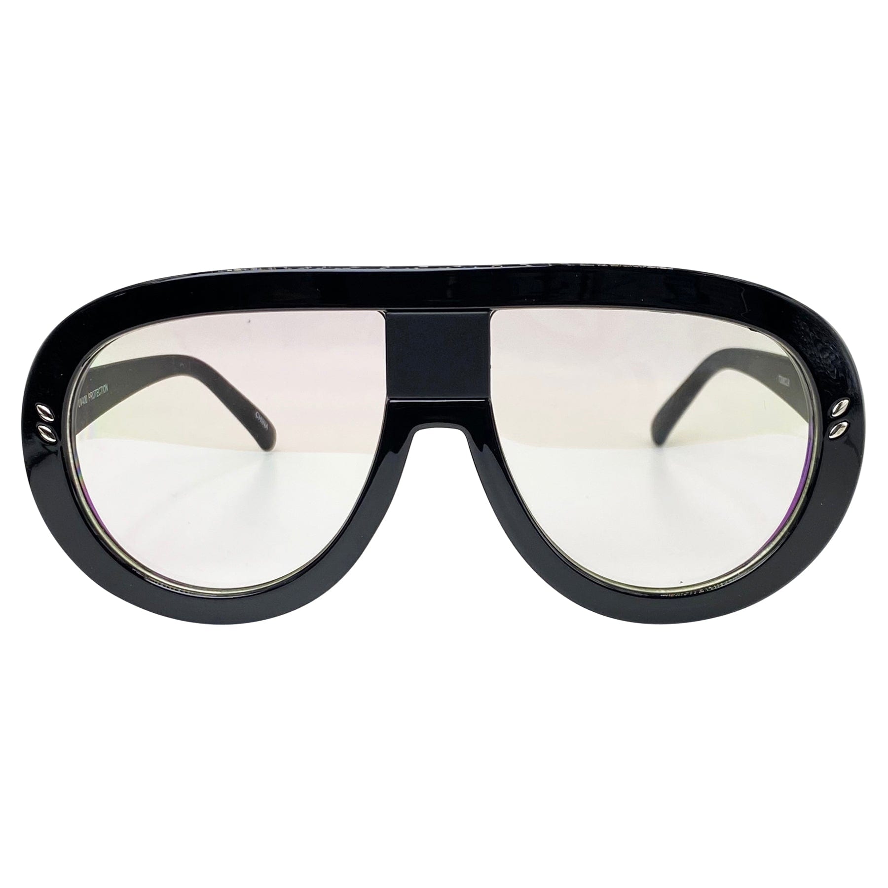 black aviator clear glasses men with iridescent lenses