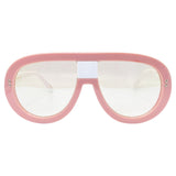vintage inspired 70s glasses with a oversized chunky frame and clear iridescent lenses