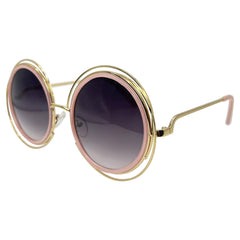 pink colorful sunglasses with a metal frame and smoke lens