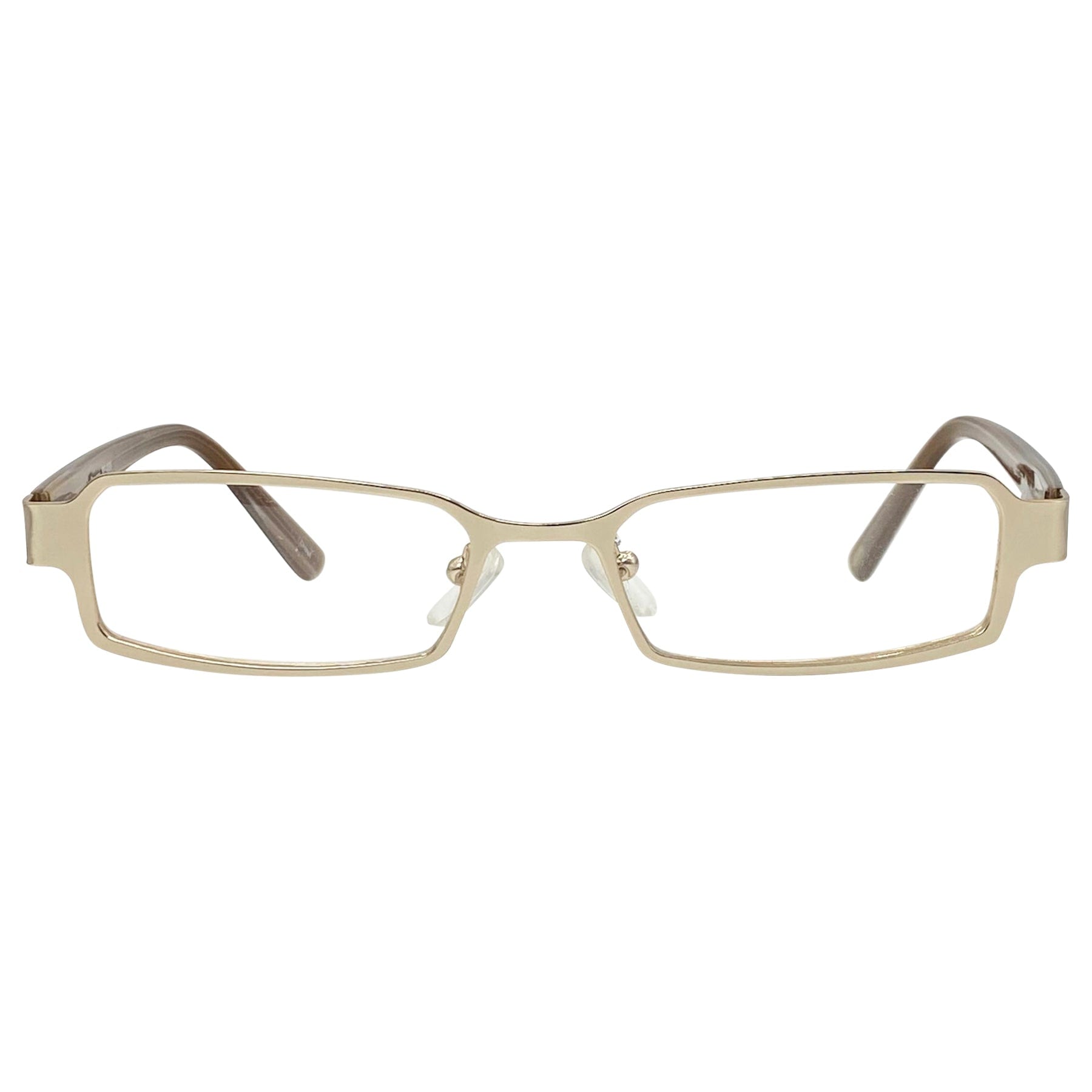 tiny glasses with a gold metal frame and 90s style