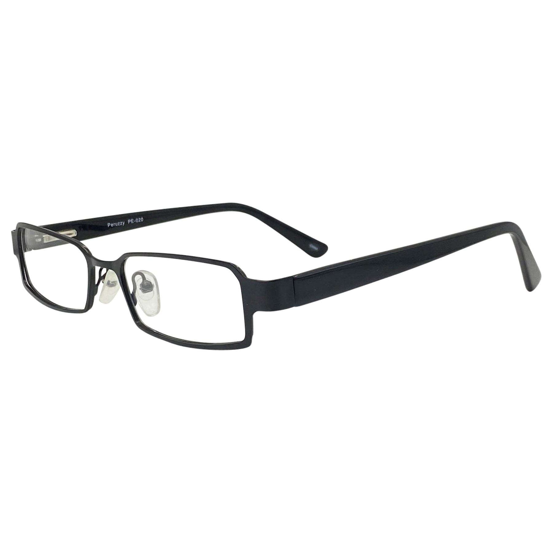black and clear glasses with 90s style, black matte metal frame