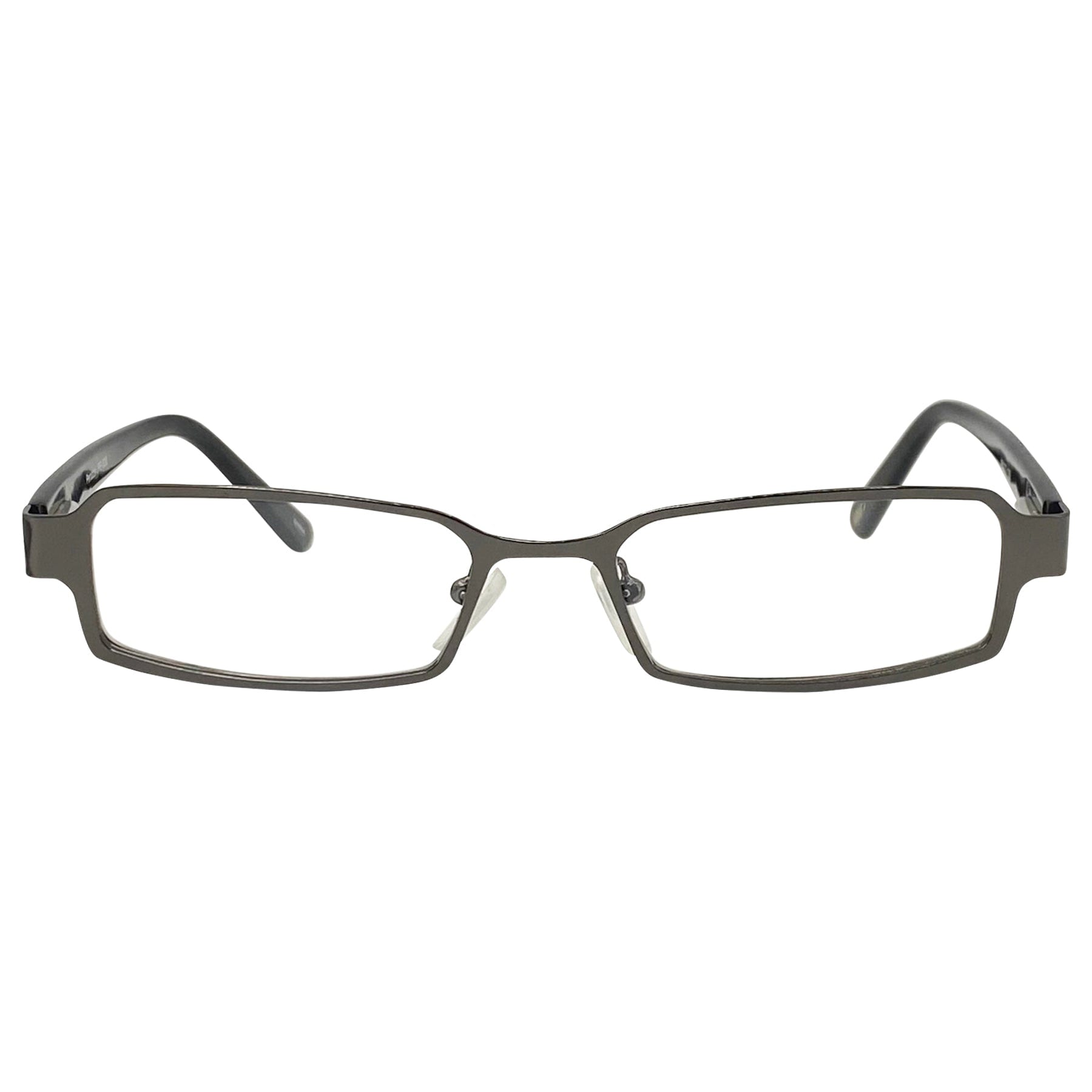unisex clear lense glasses with a gunmetal metal 90s style frame