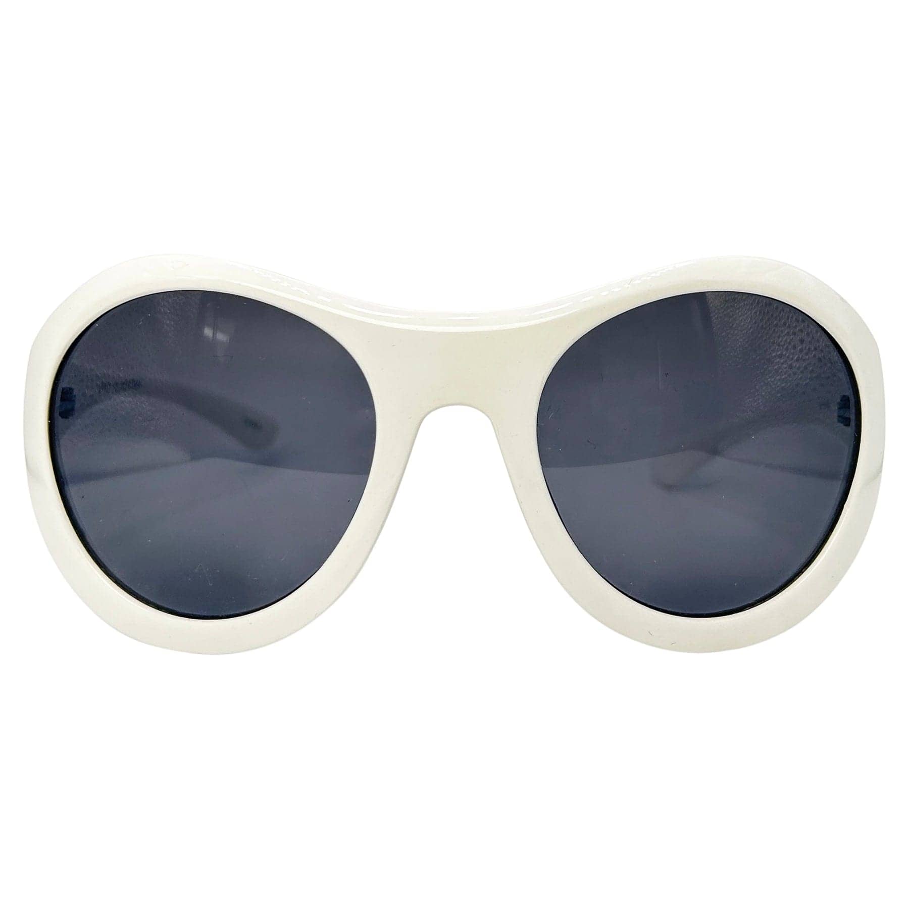 y2k oversized white sunglasses women with a wraparound frame