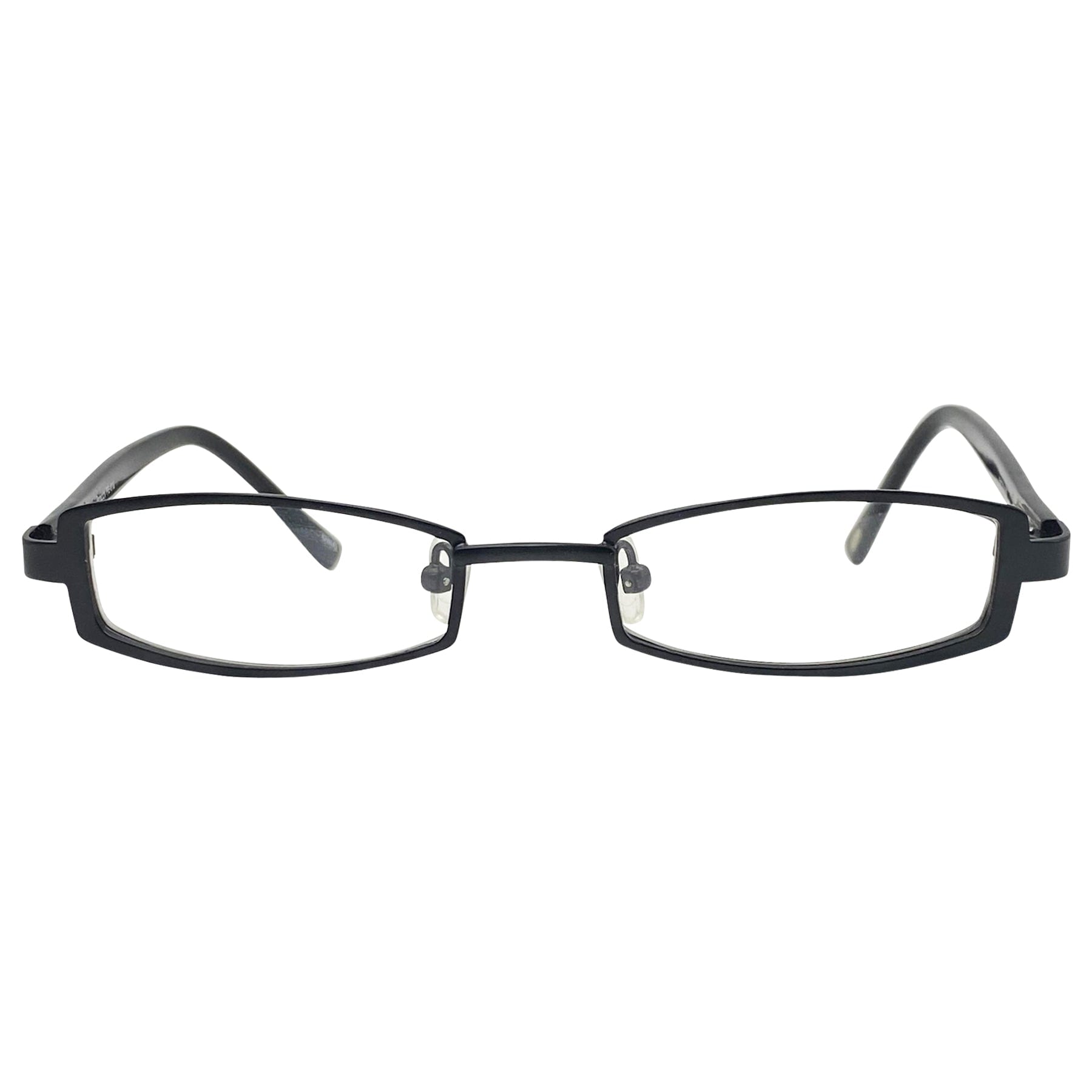 black and gold glasses with a rectangular 90s frame
