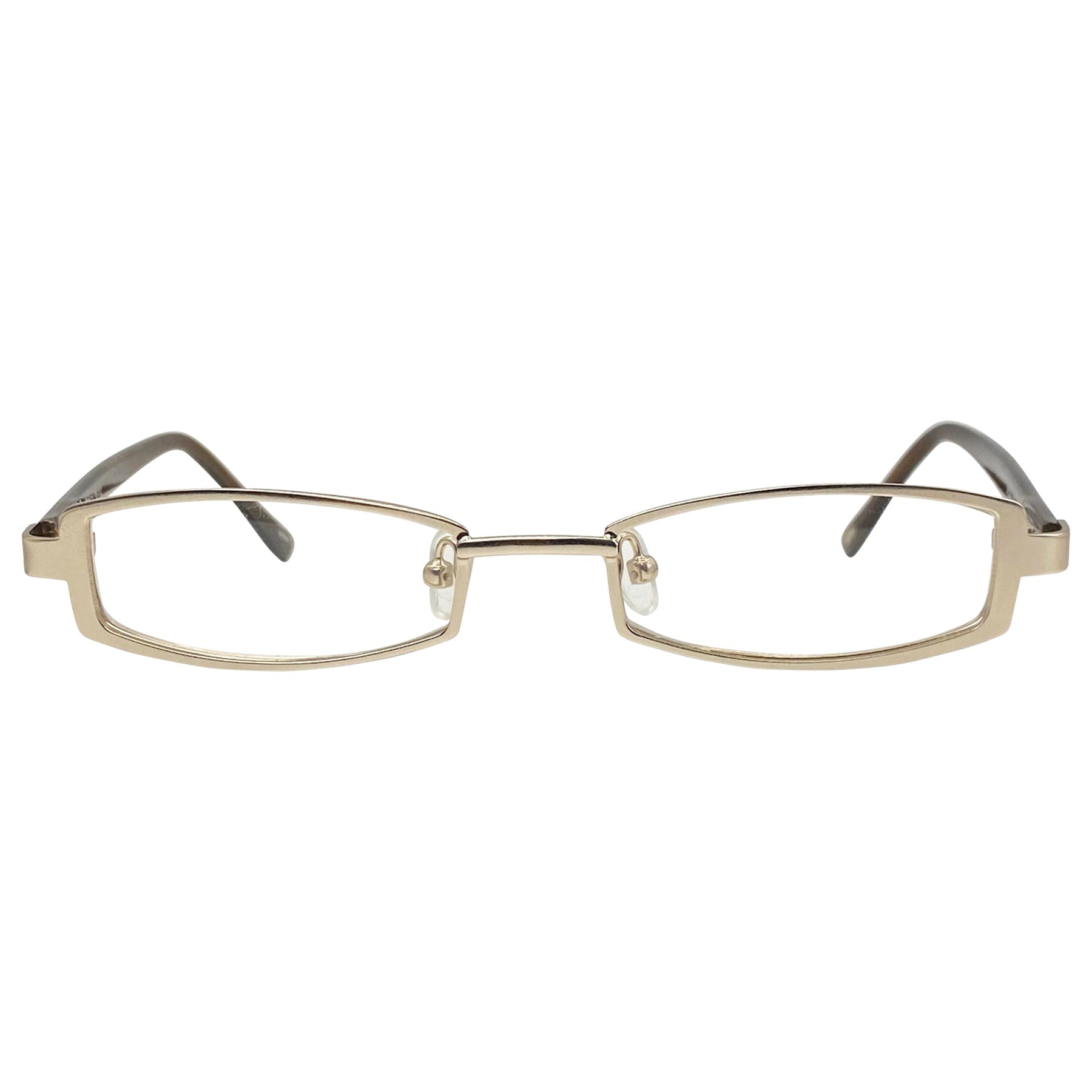 clear fashion glasses with a 90s style and small rectangular frame