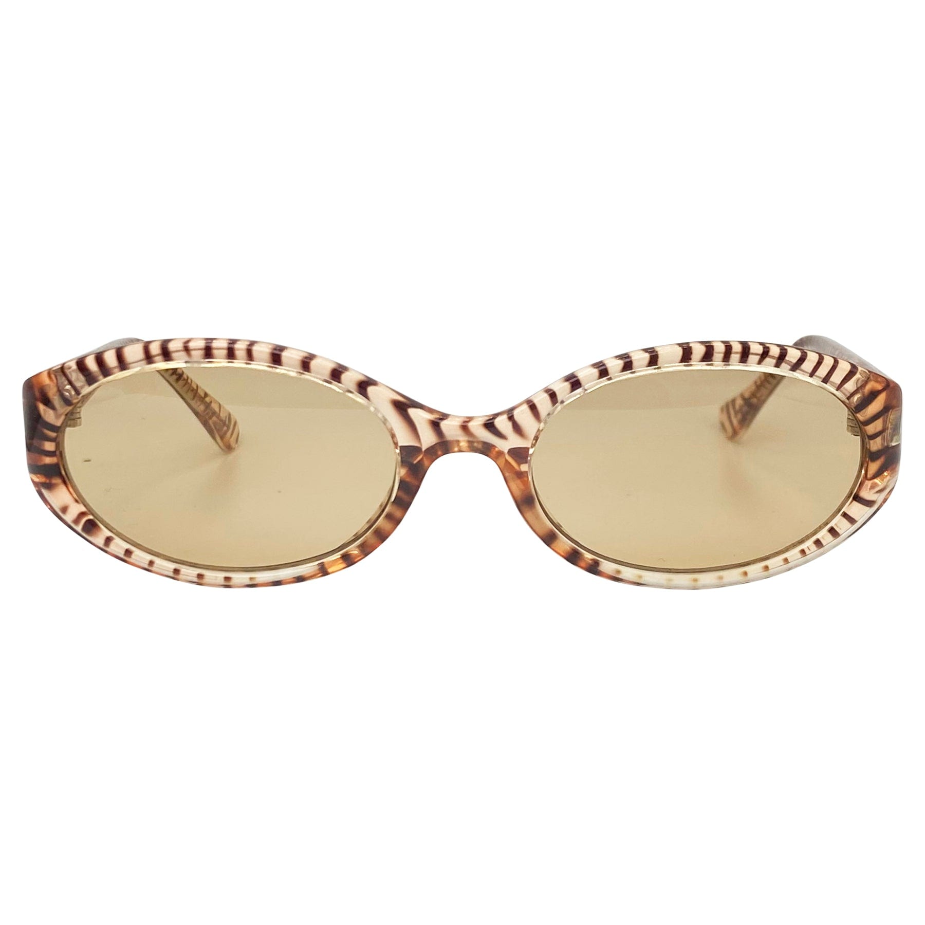 oval round sunglasses shape with a tiger animal print style frame