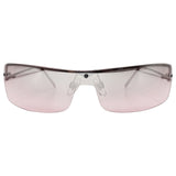 pink colored sunglasses with a metal y2k style frame 