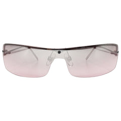 pink colored sunglasses with a metal y2k style frame 