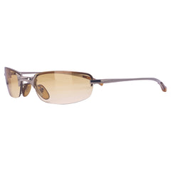Rimless small 90's sunglasses with amber frame and gunmetal metal