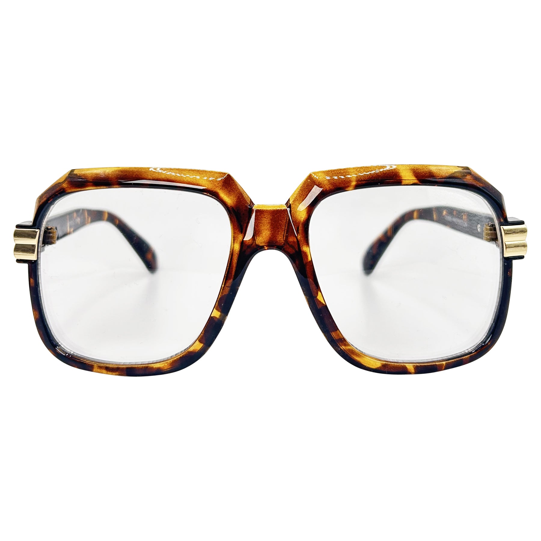 y2k glasses with a clear lens and tortoise shell frame